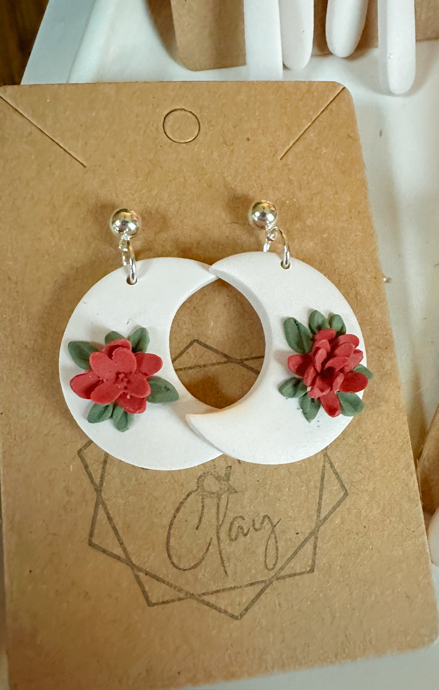 Winter Floral Moon Statement Earring