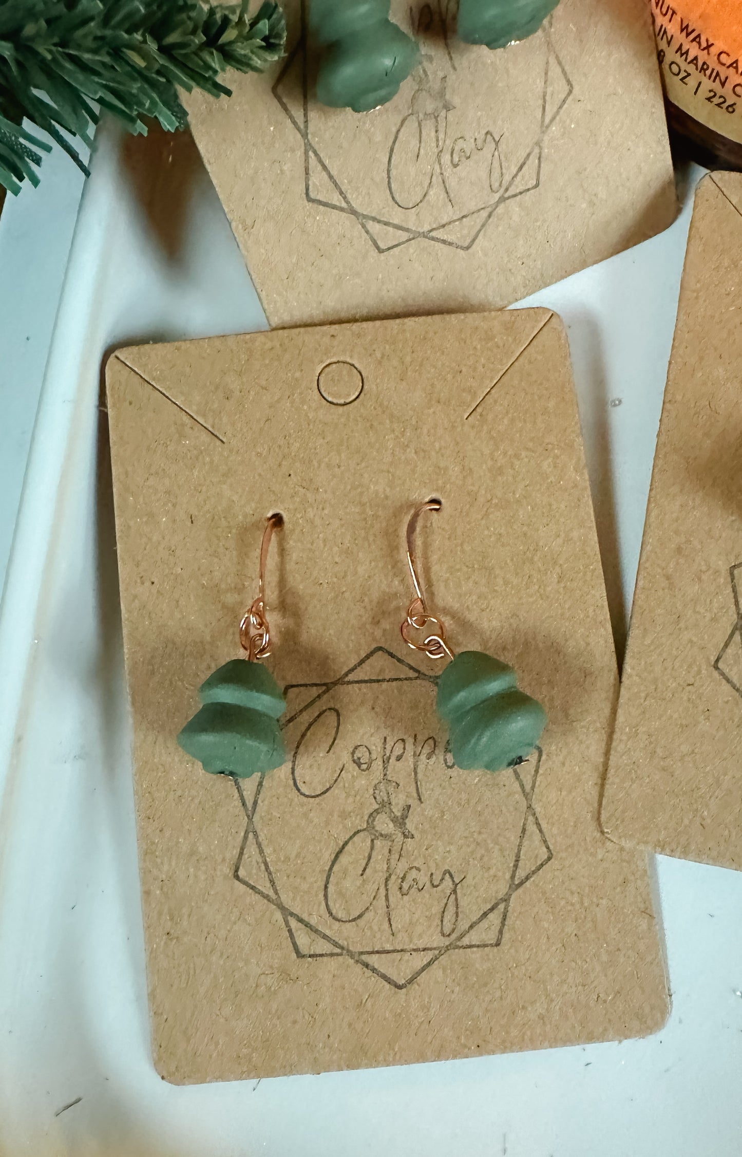 Tree Bead Drop Earring - Green