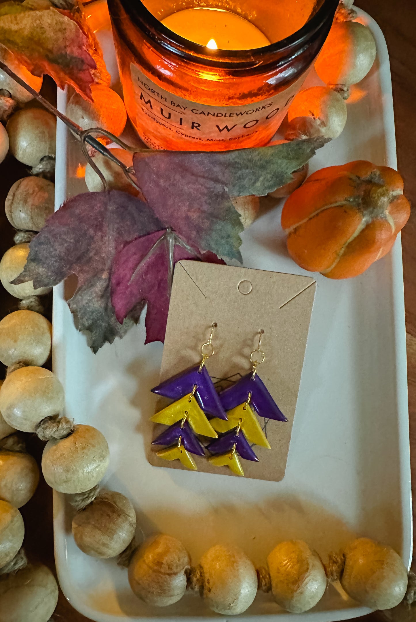 Purple and Gold Chevron Dangle