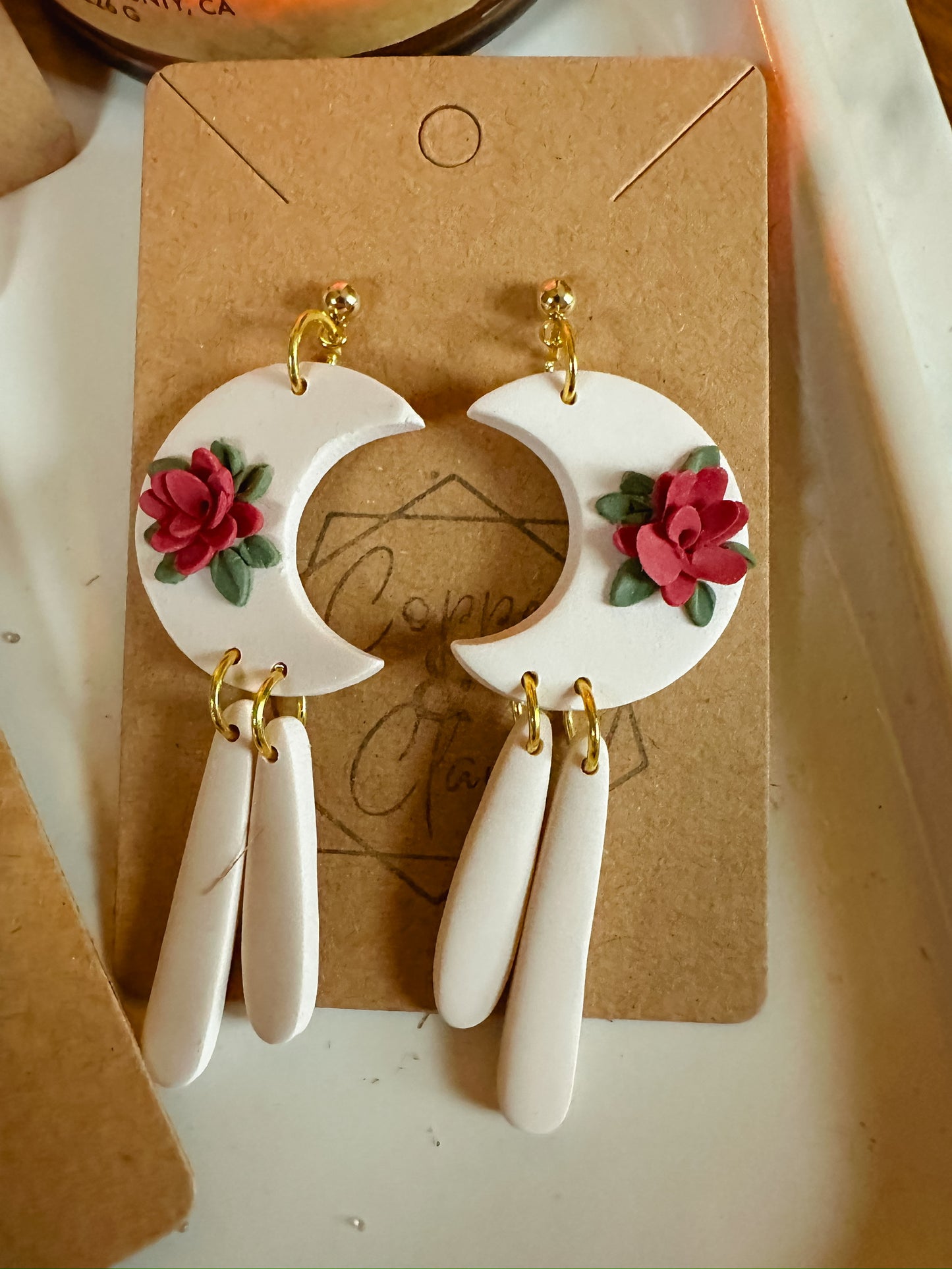 Winter Floral Moon Statement Earring
