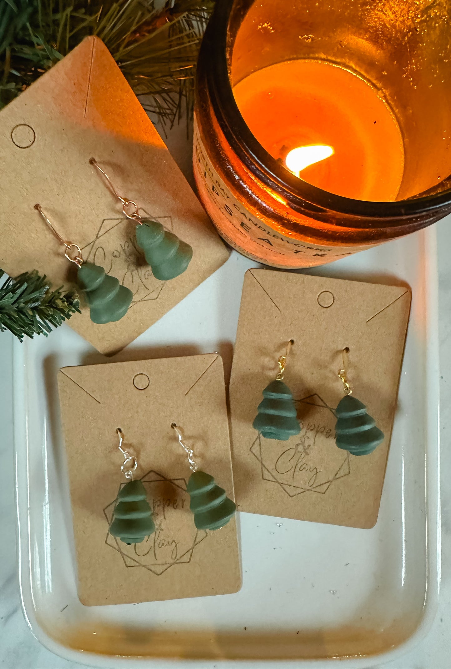 Tree Bead Drop Earring - Green