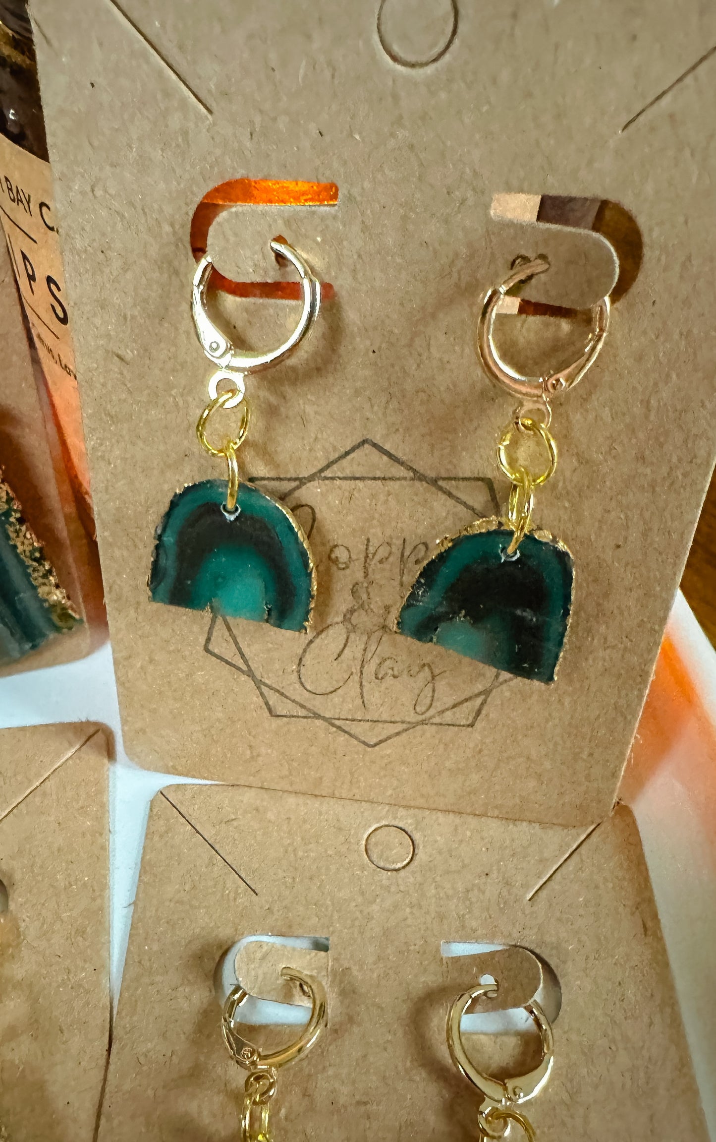 Winter Agate Slice Statement Earring - Turquoise/Gold/Brown