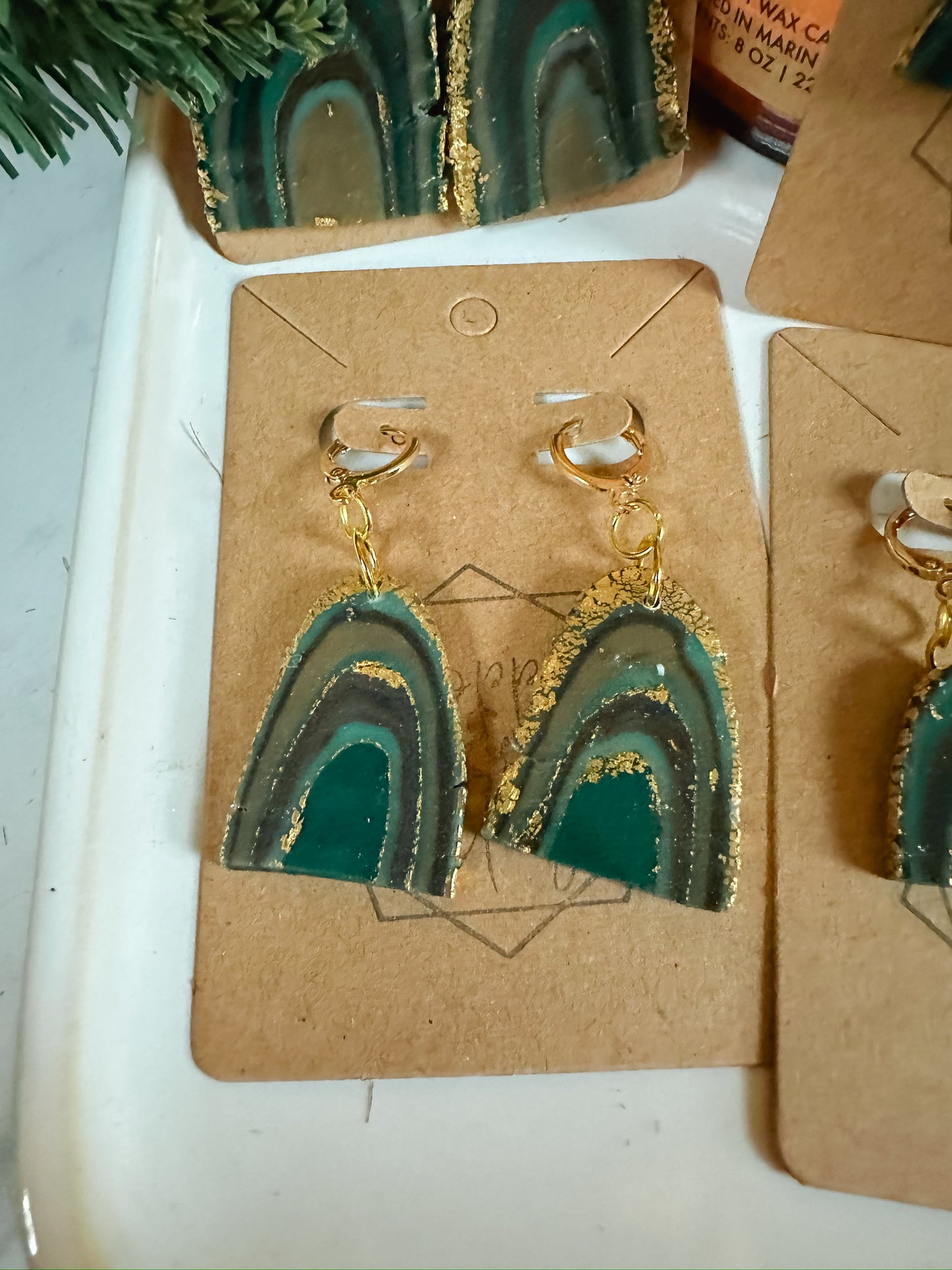 Winter Agate Slice Statement Earring - Turquoise/Gold/Brown