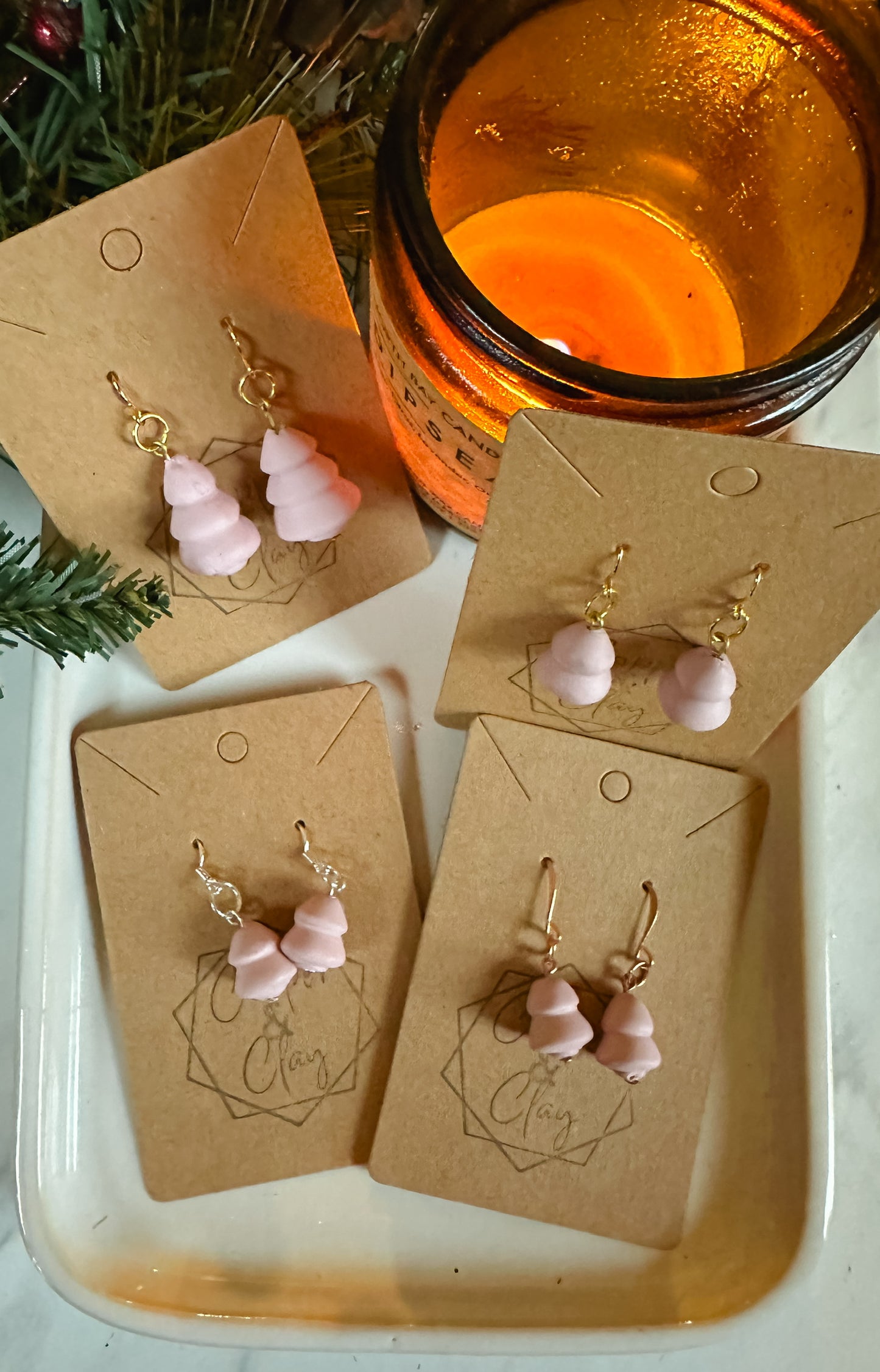 Tree Bead Drop Earring - Soft Pink