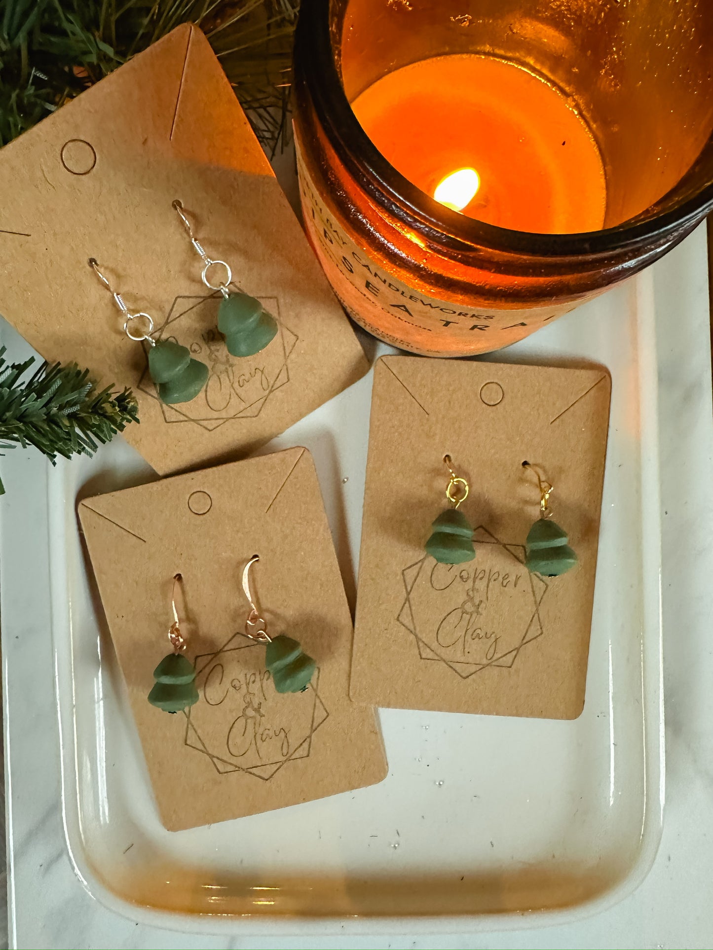 Tree Bead Drop Earring - Green