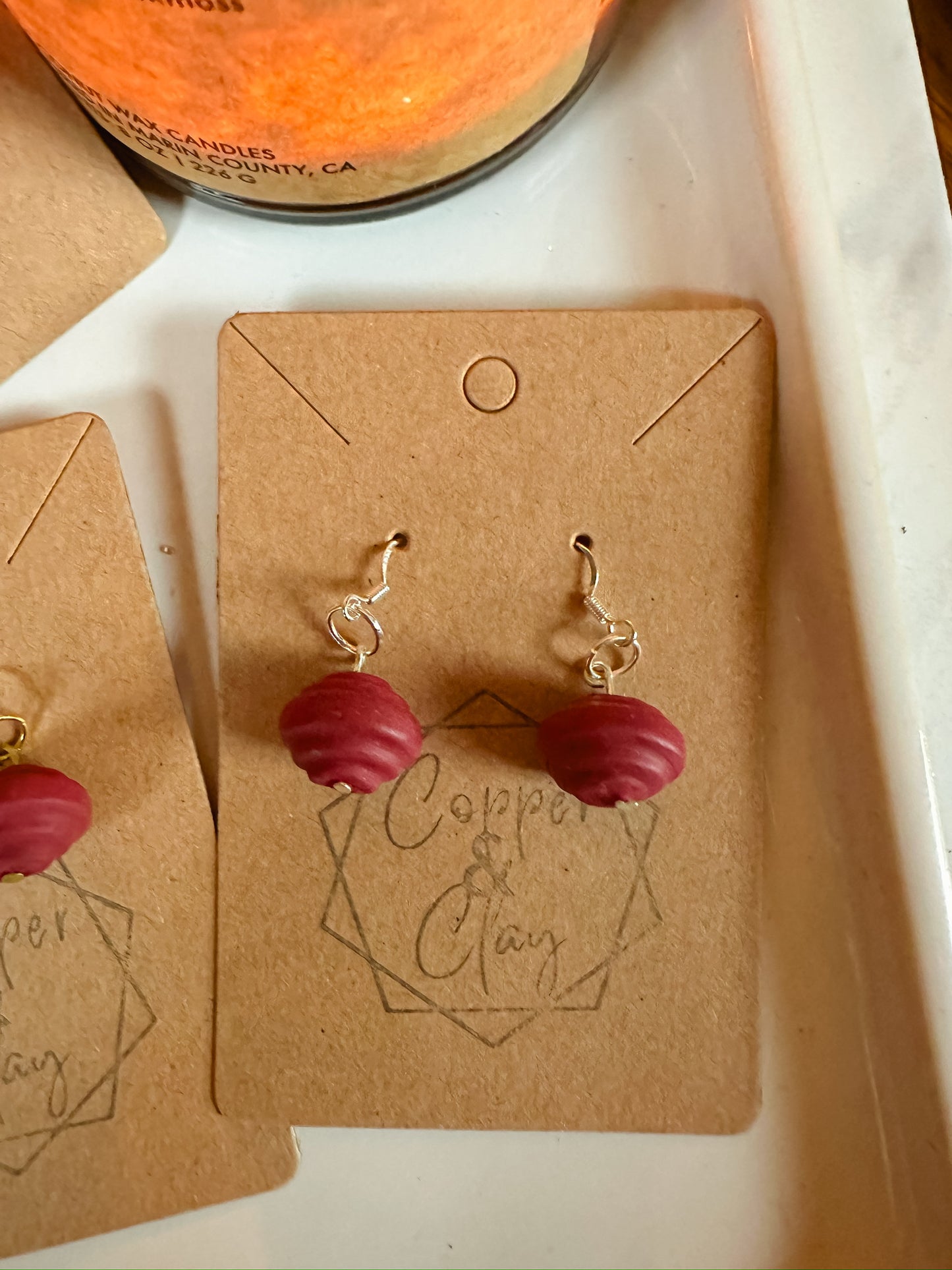 Ornament Bead Drop Earring - Santa Red