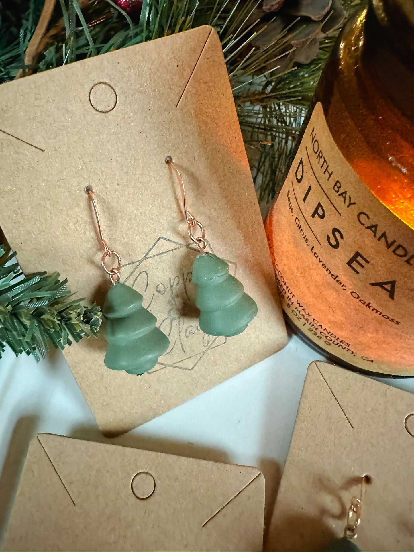 Tree Bead Drop Earring - Green