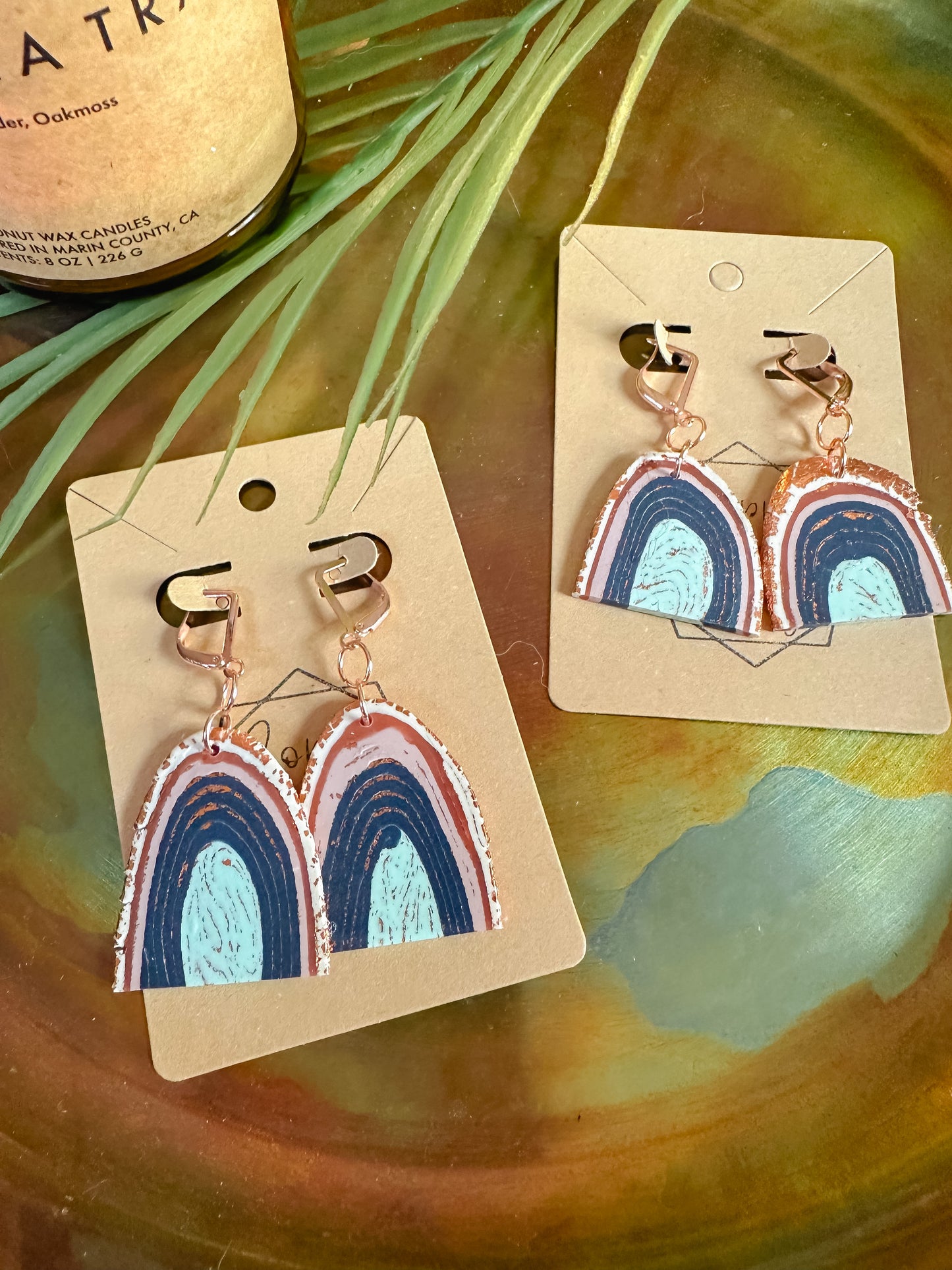 Neutral, Navy, and Turquoise Agate Slice Huggie