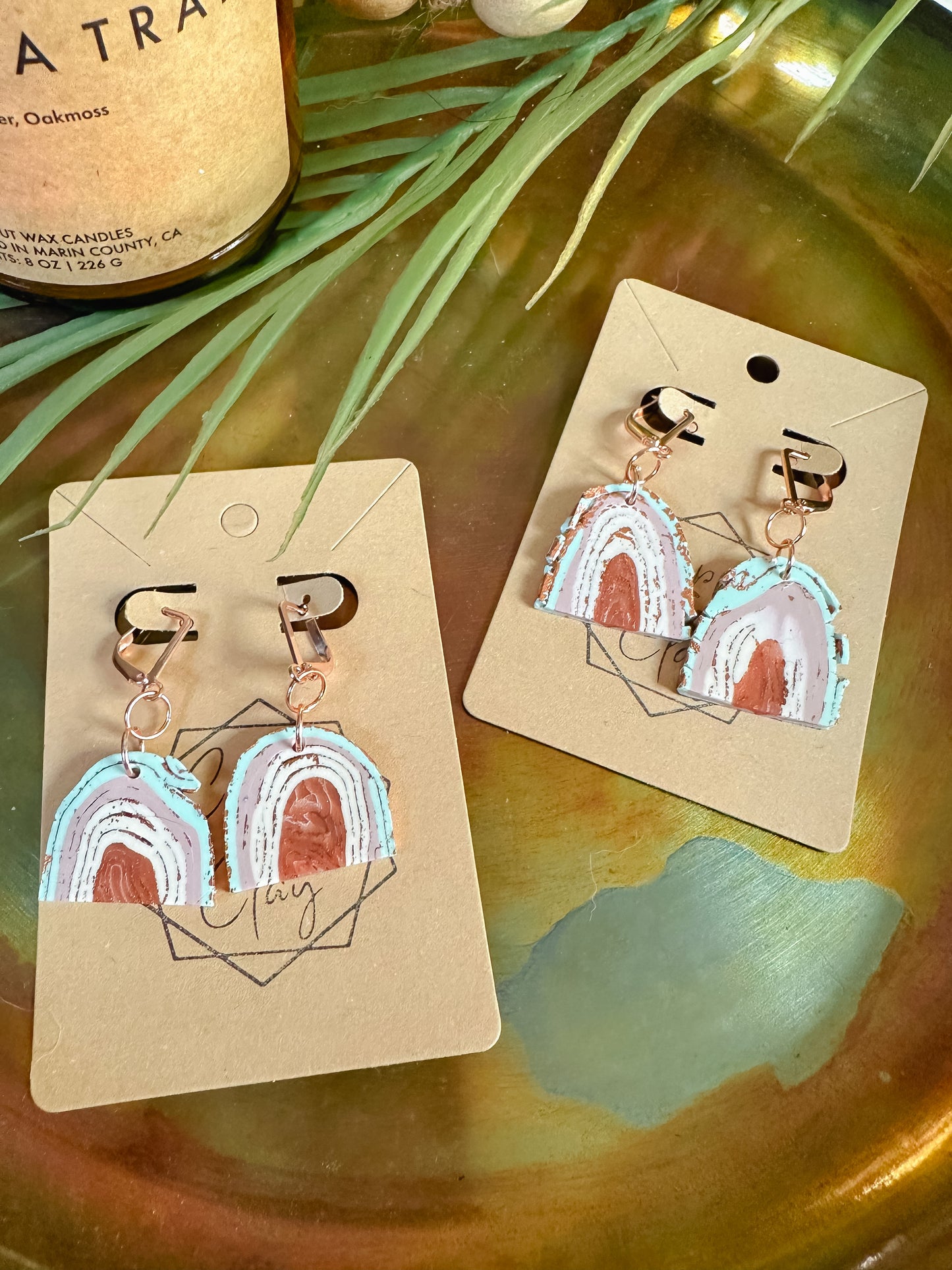 Neutral and Turquoise Agate Slice Huggie