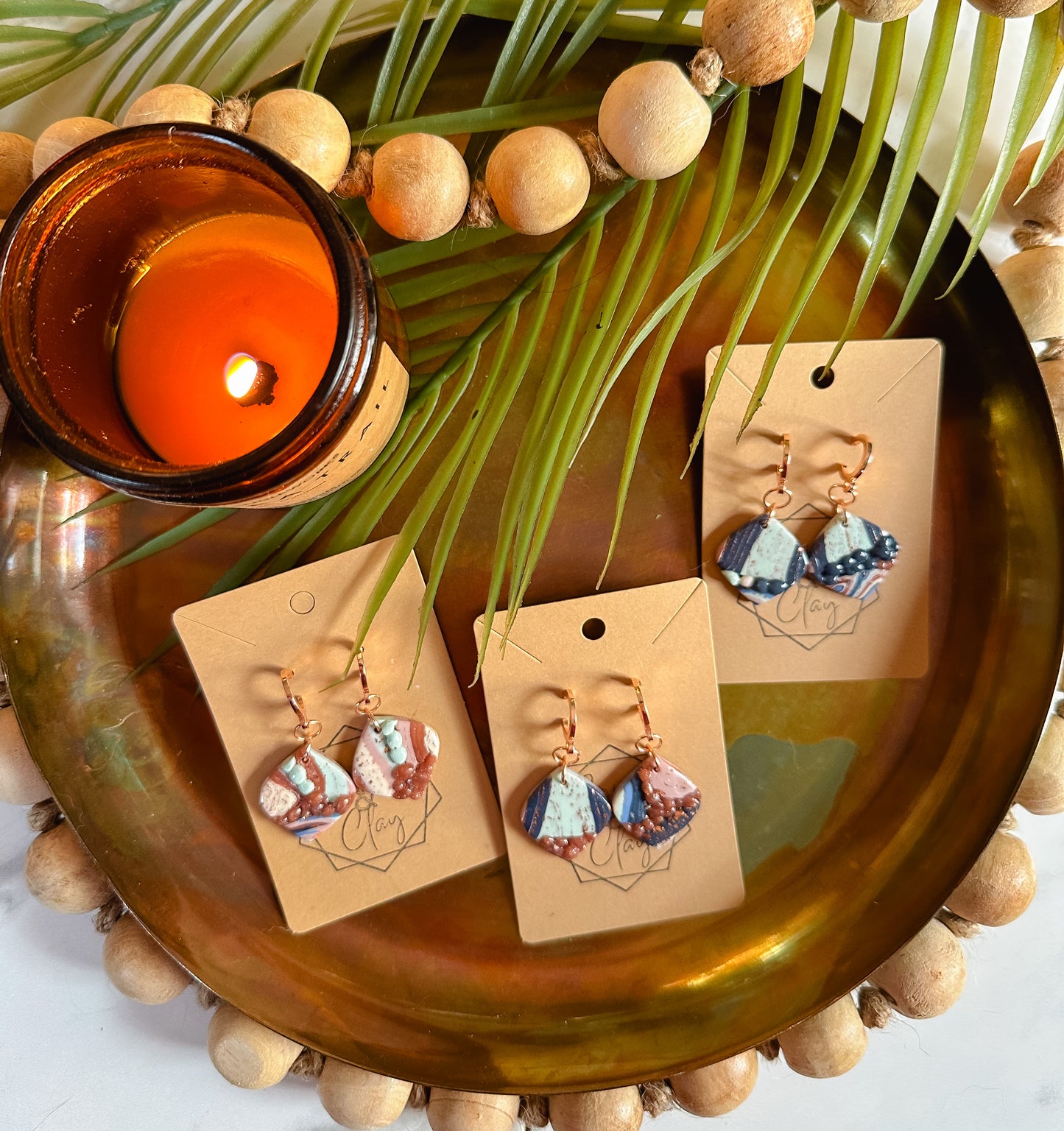 Ocean Agate Erosion Rounded Diamond Drop Earring