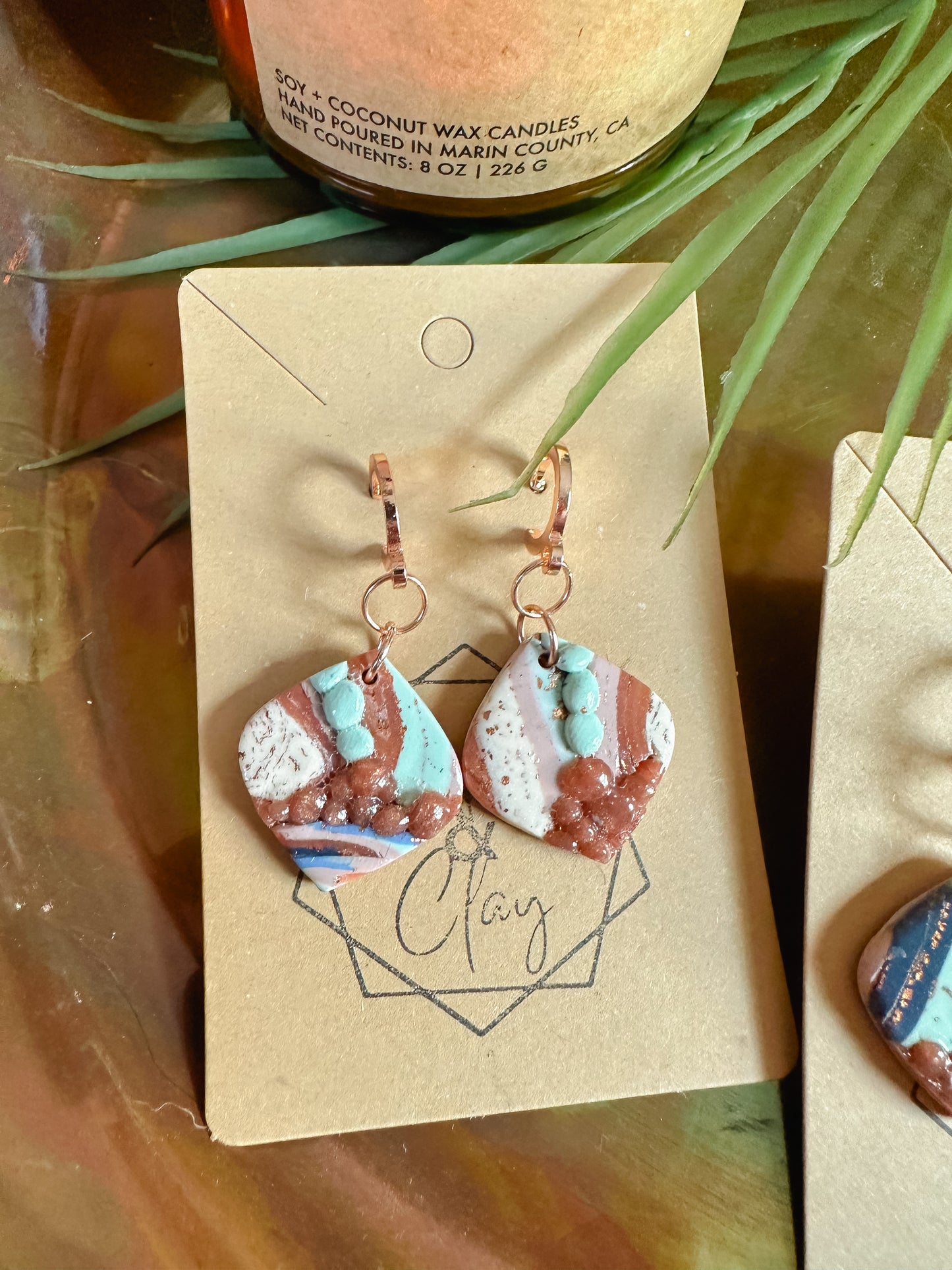 Ocean Agate Erosion Rounded Diamond Drop Earring