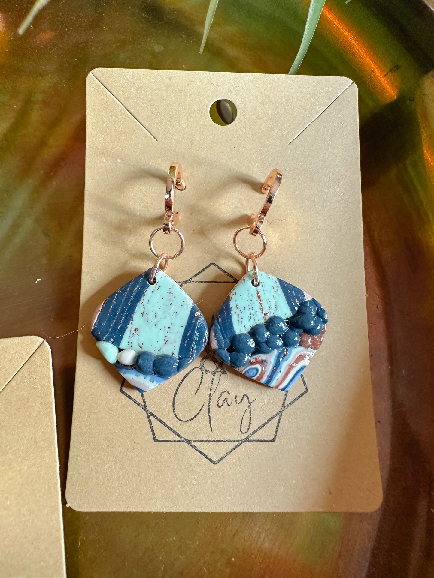 Ocean Agate Erosion Rounded Diamond Drop Earring