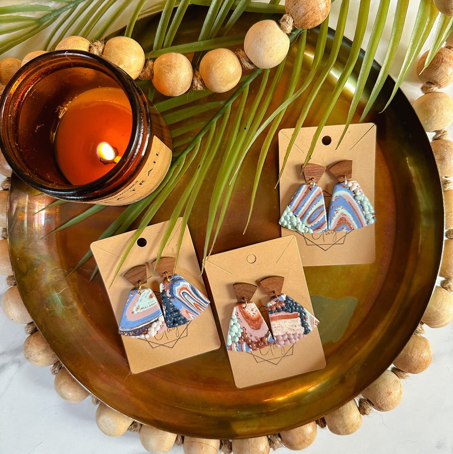 Ocean Agate Erosion Rounded Fan Earring
