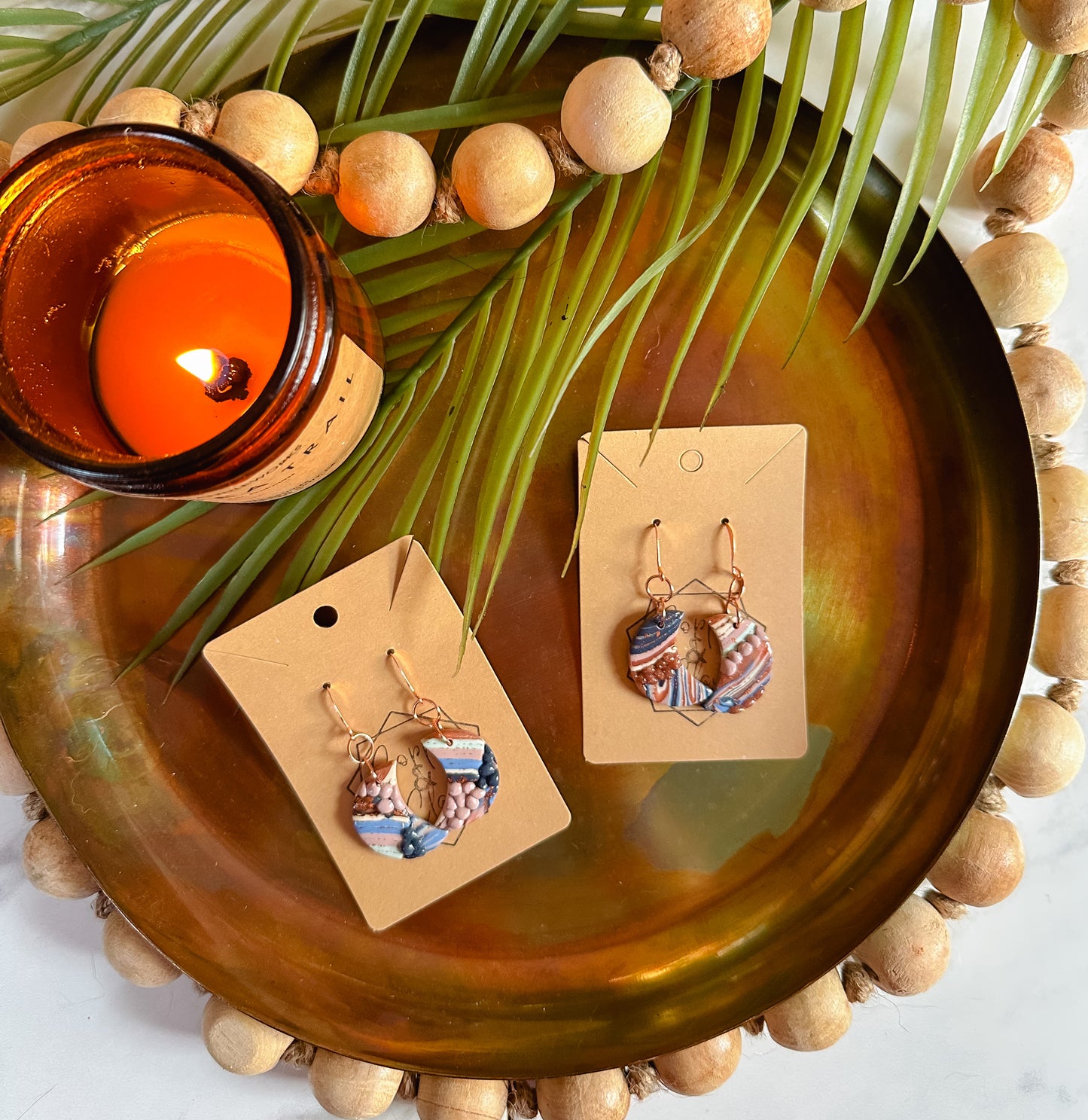 Ocean Agate Erosion Moon Drop Earring