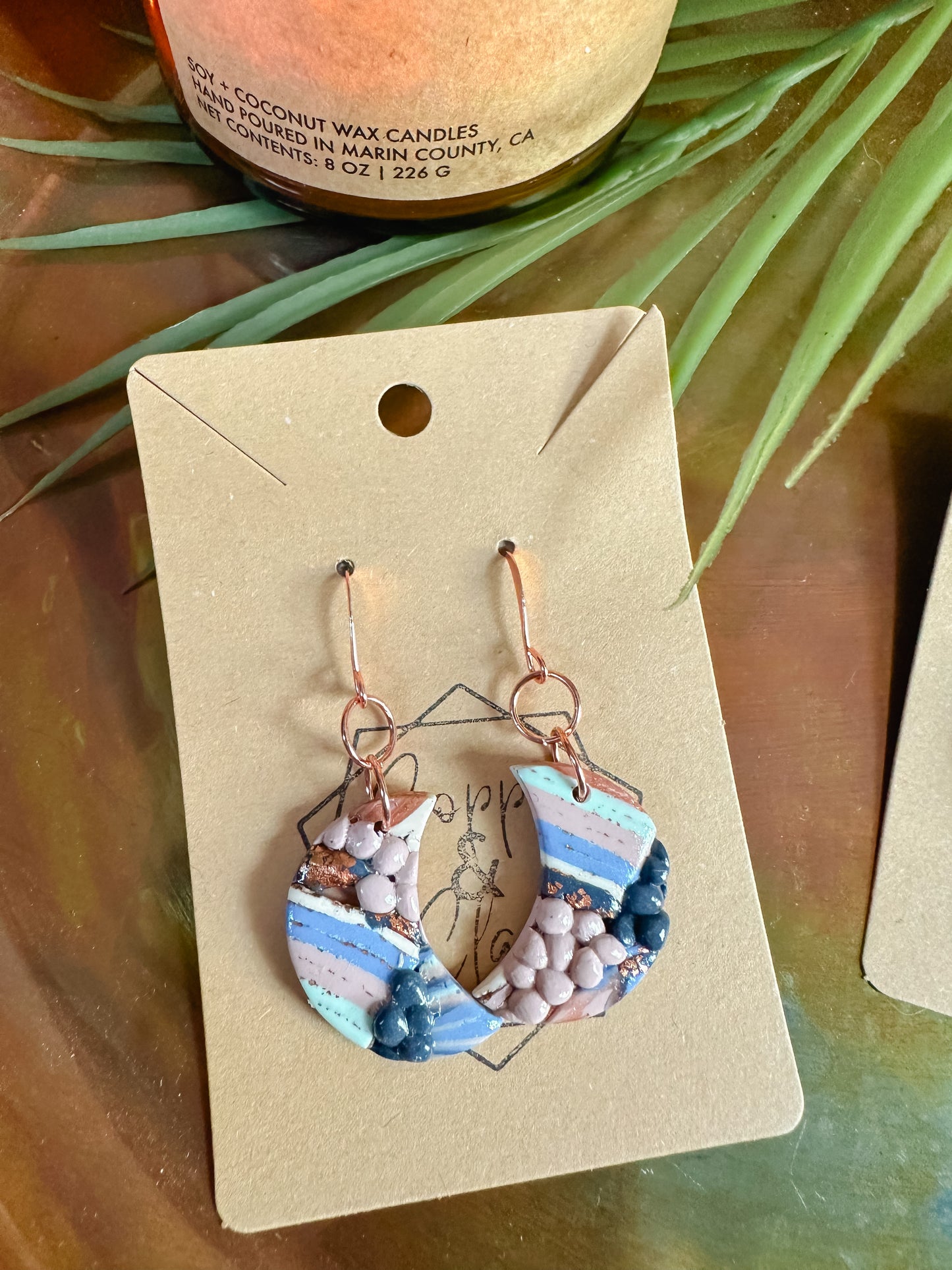 Ocean Agate Erosion Moon Drop Earring