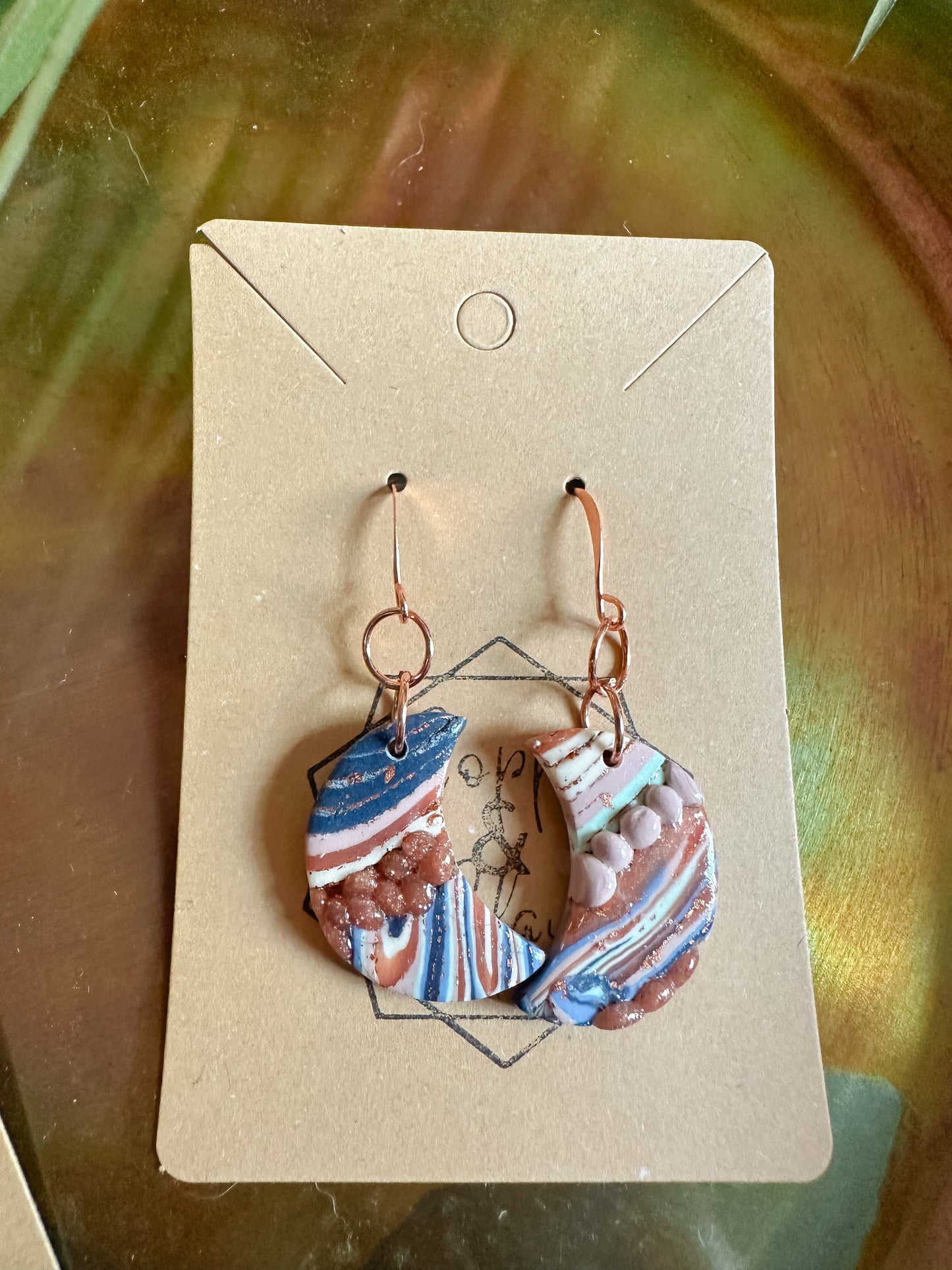 Ocean Agate Erosion Moon Drop Earring