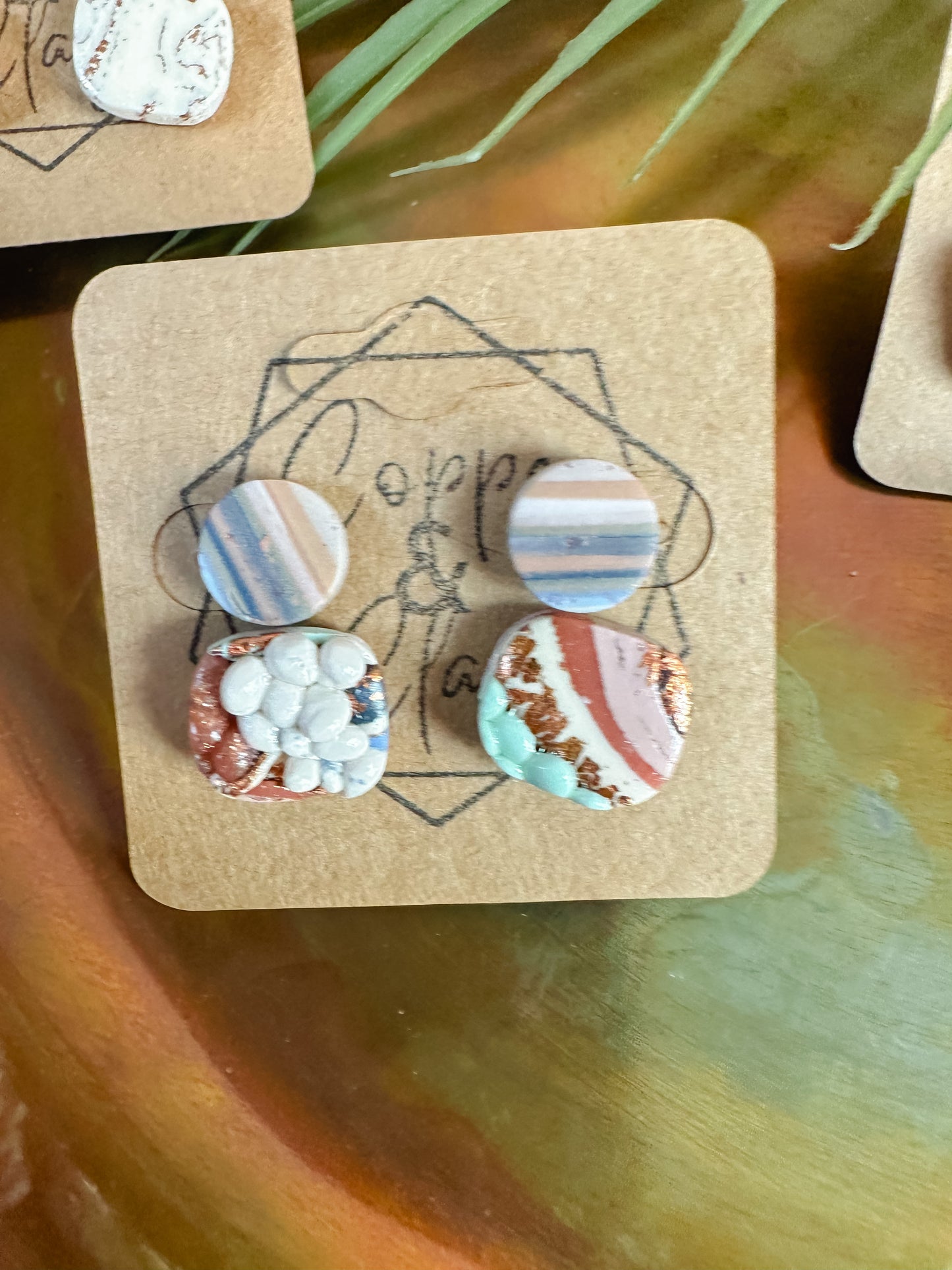 Ocean Agate and Beach Stripe Small Stud 2 Pack