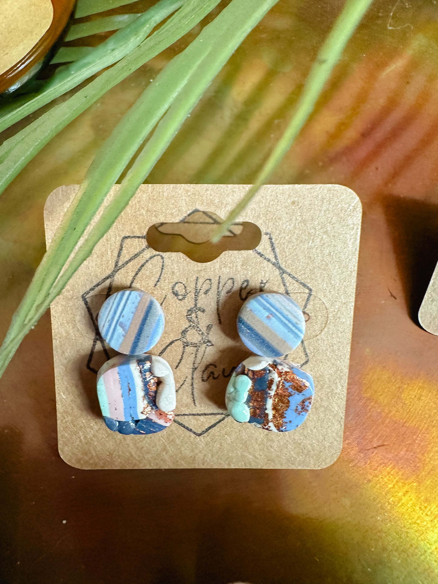 Ocean Agate and Beach Stripe Small Stud 2 Pack