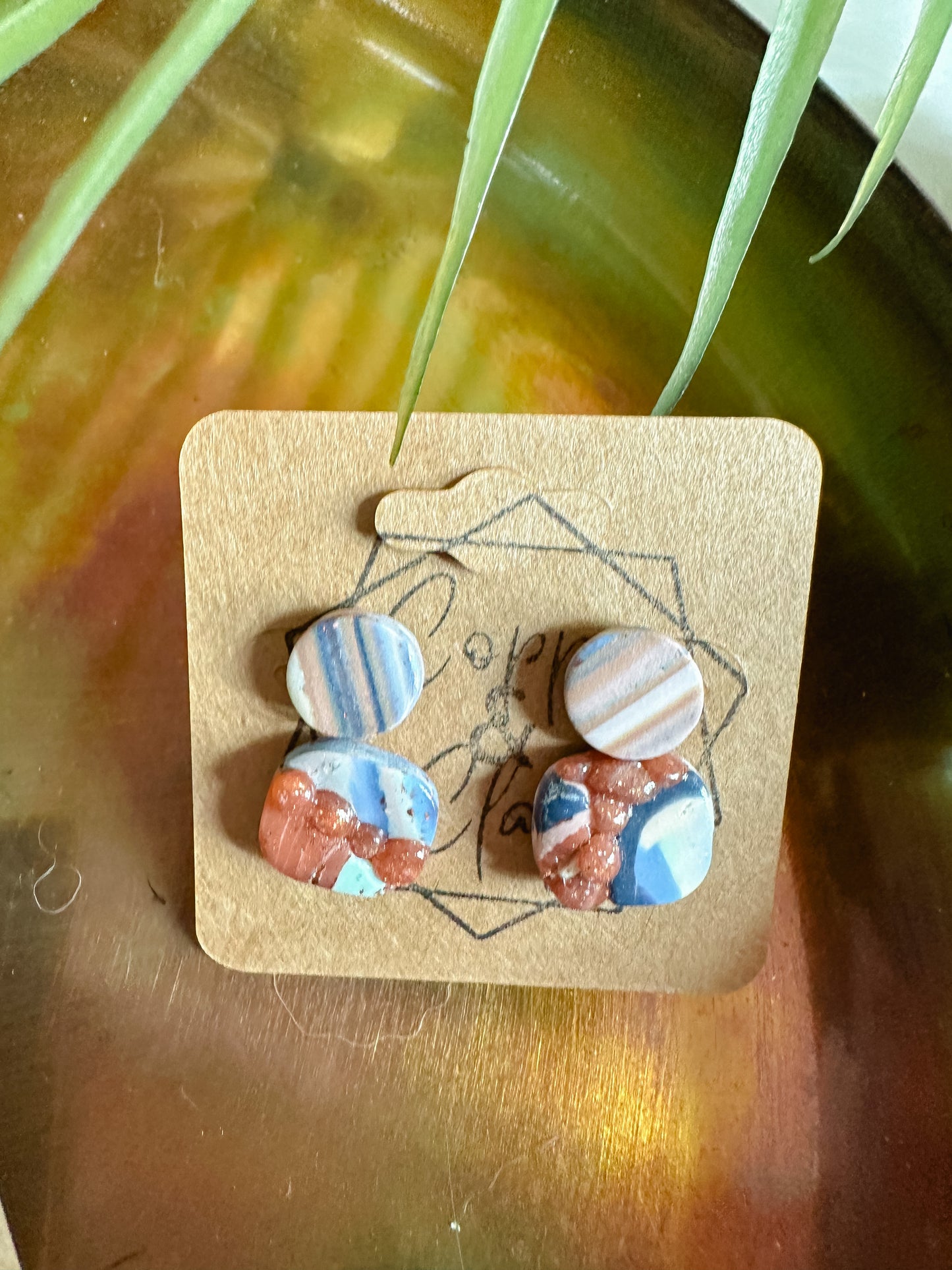 Ocean Agate and Beach Stripe Small Stud 2 Pack