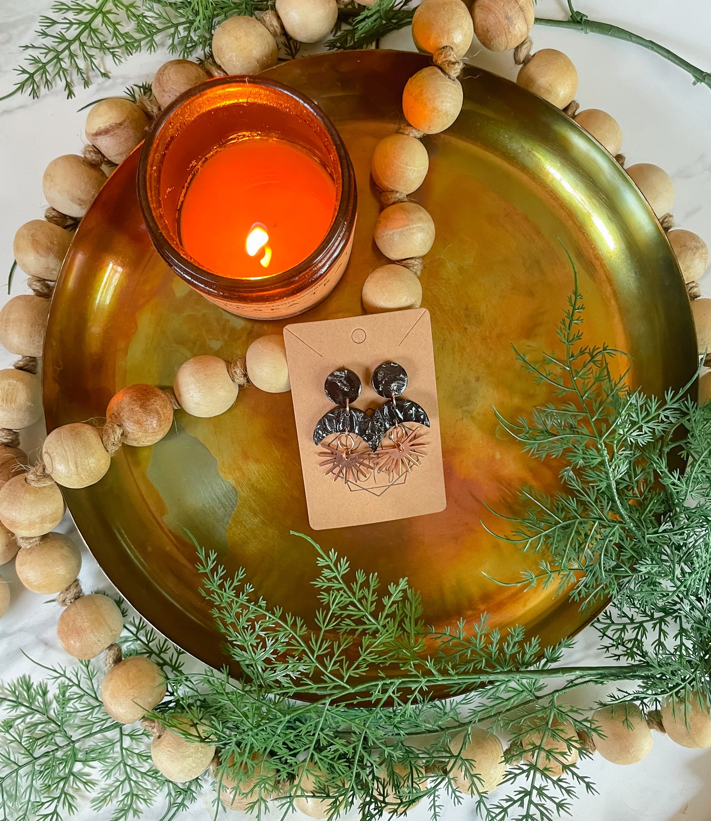 Rise Moon and Sunburst Copper Statement Earring