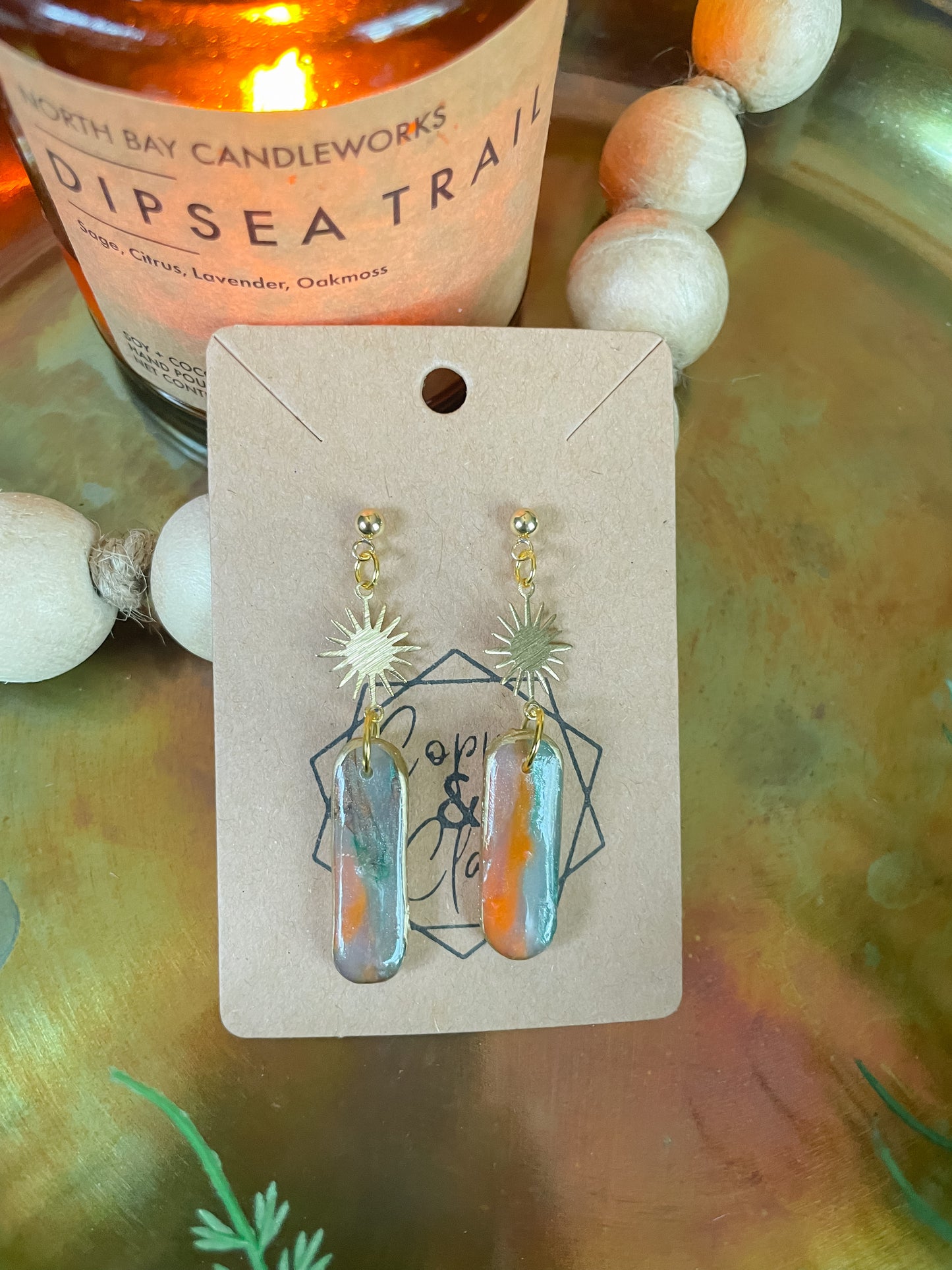 Faux Stone Sunburst Drop Earring