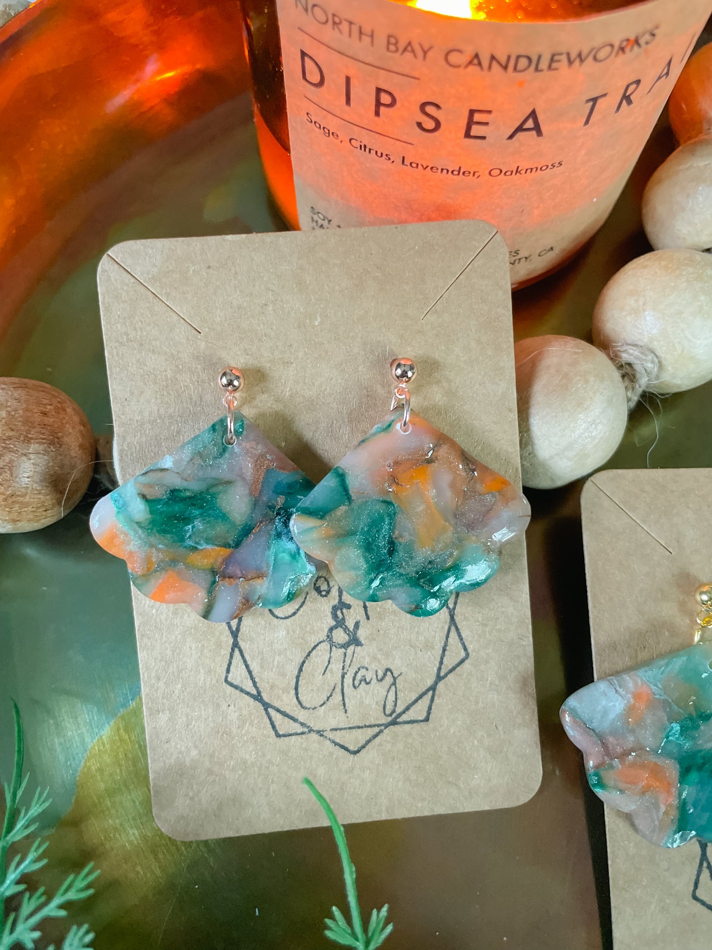Faux Stone Scalloped Statement Earrings