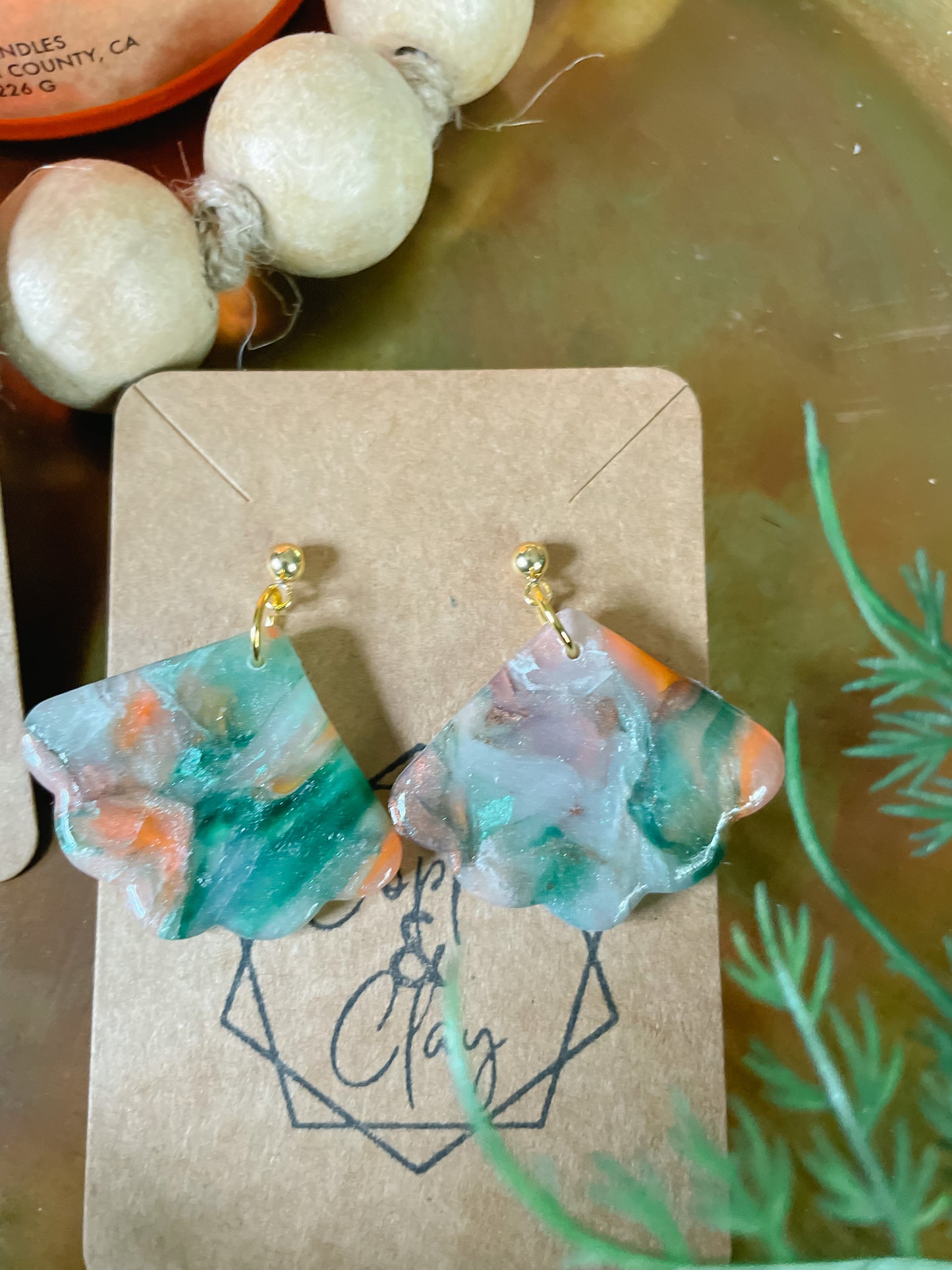 Faux Stone Scalloped Statement Earrings