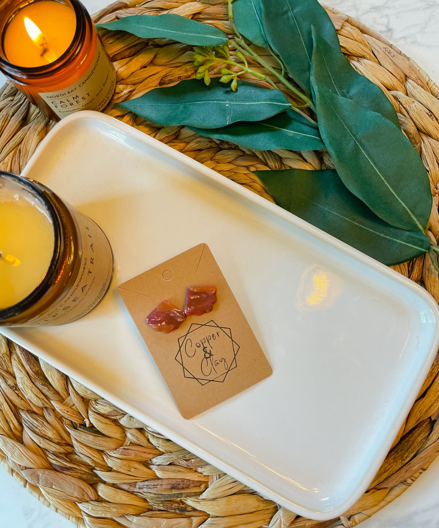 Red Jasper Scalloped Fan Small Stud