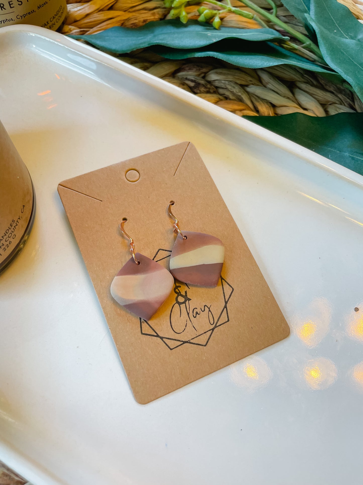 Neutral Organic Stripe Small Drop Earring