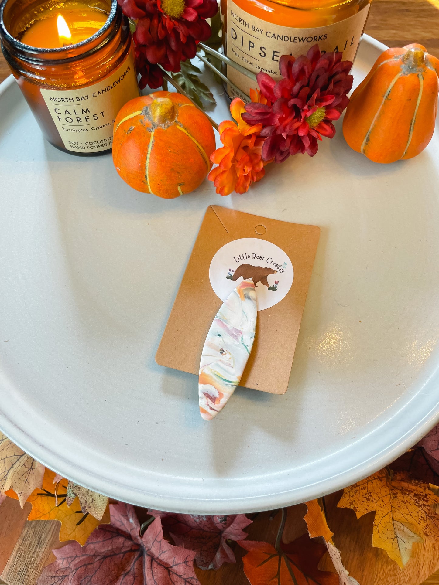 Fall Marble Oval Hair Clip