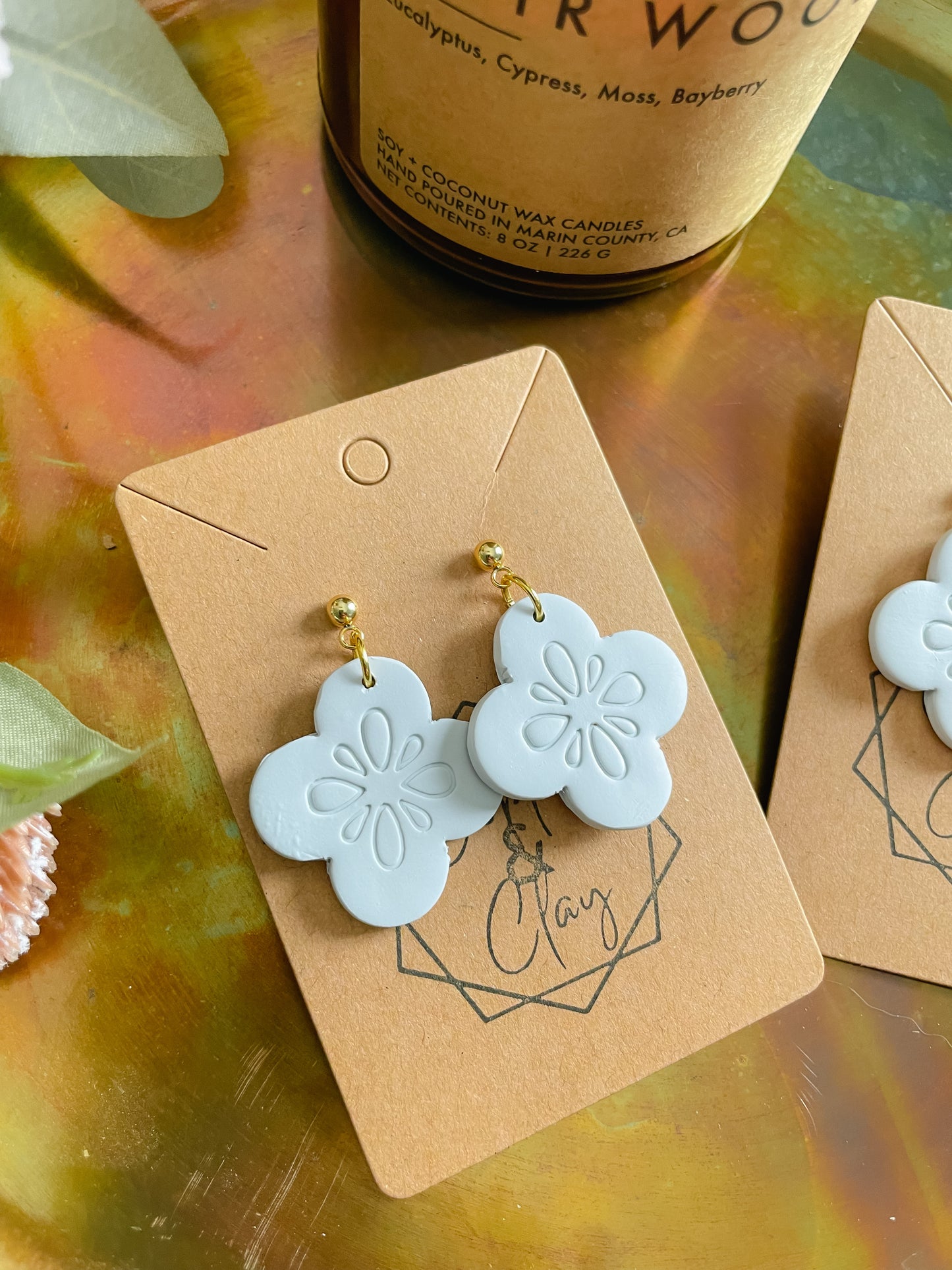 Botanical Drop Earring in Dusty Blue