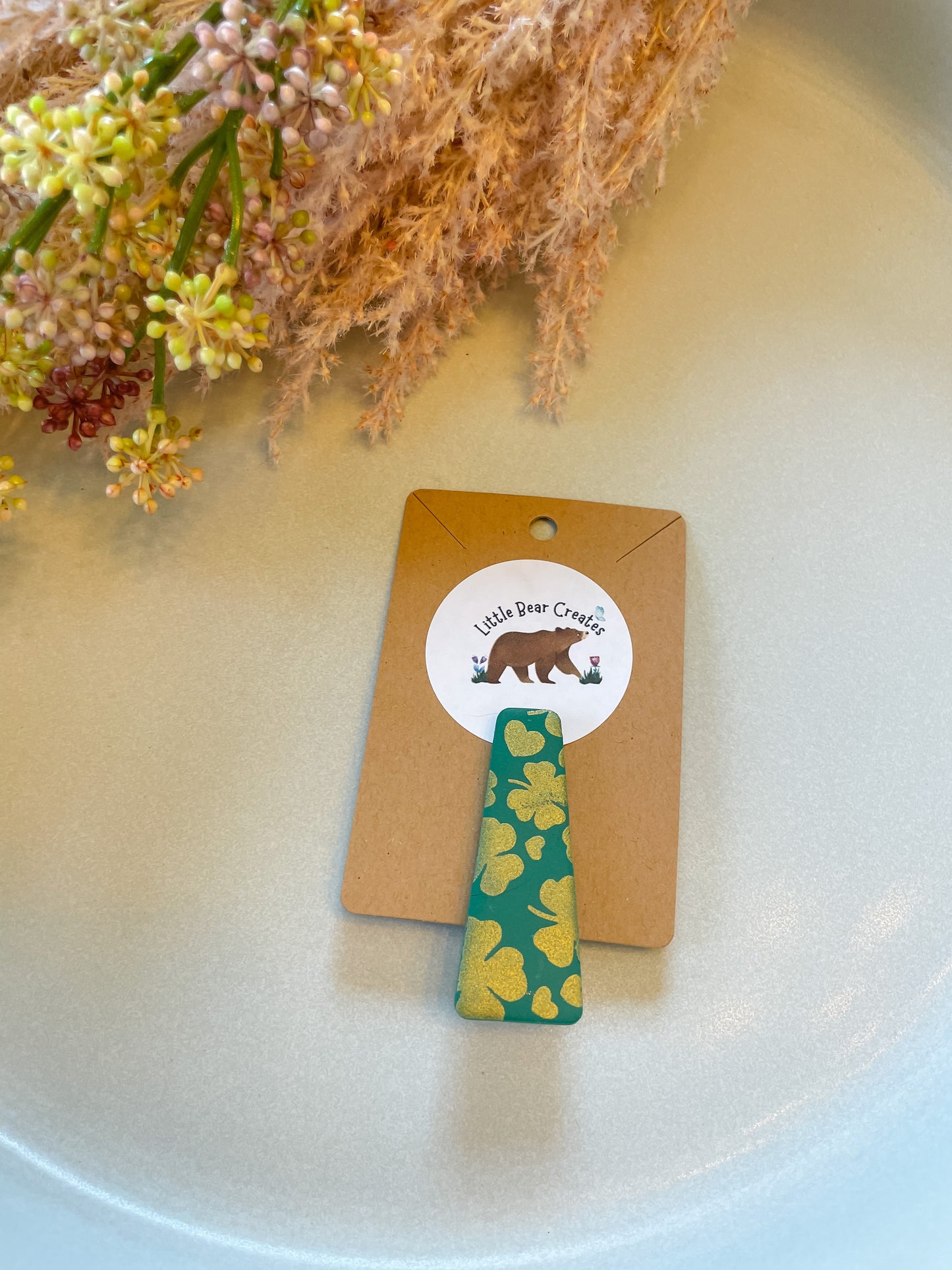 Small Emerald and Shamrock Hair Clip