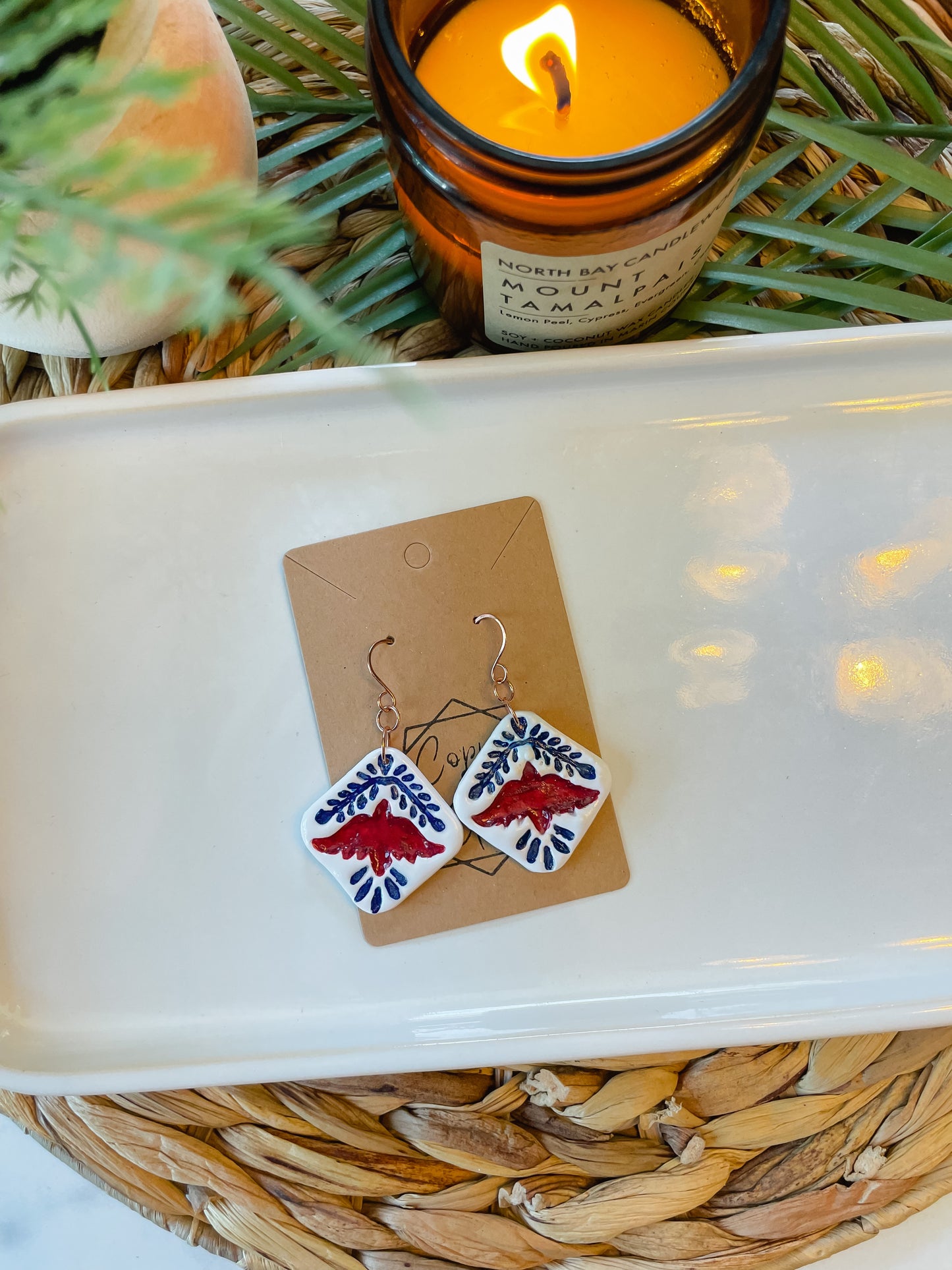 Mexican Tile Pajaro Statement Earrings--No Tassels