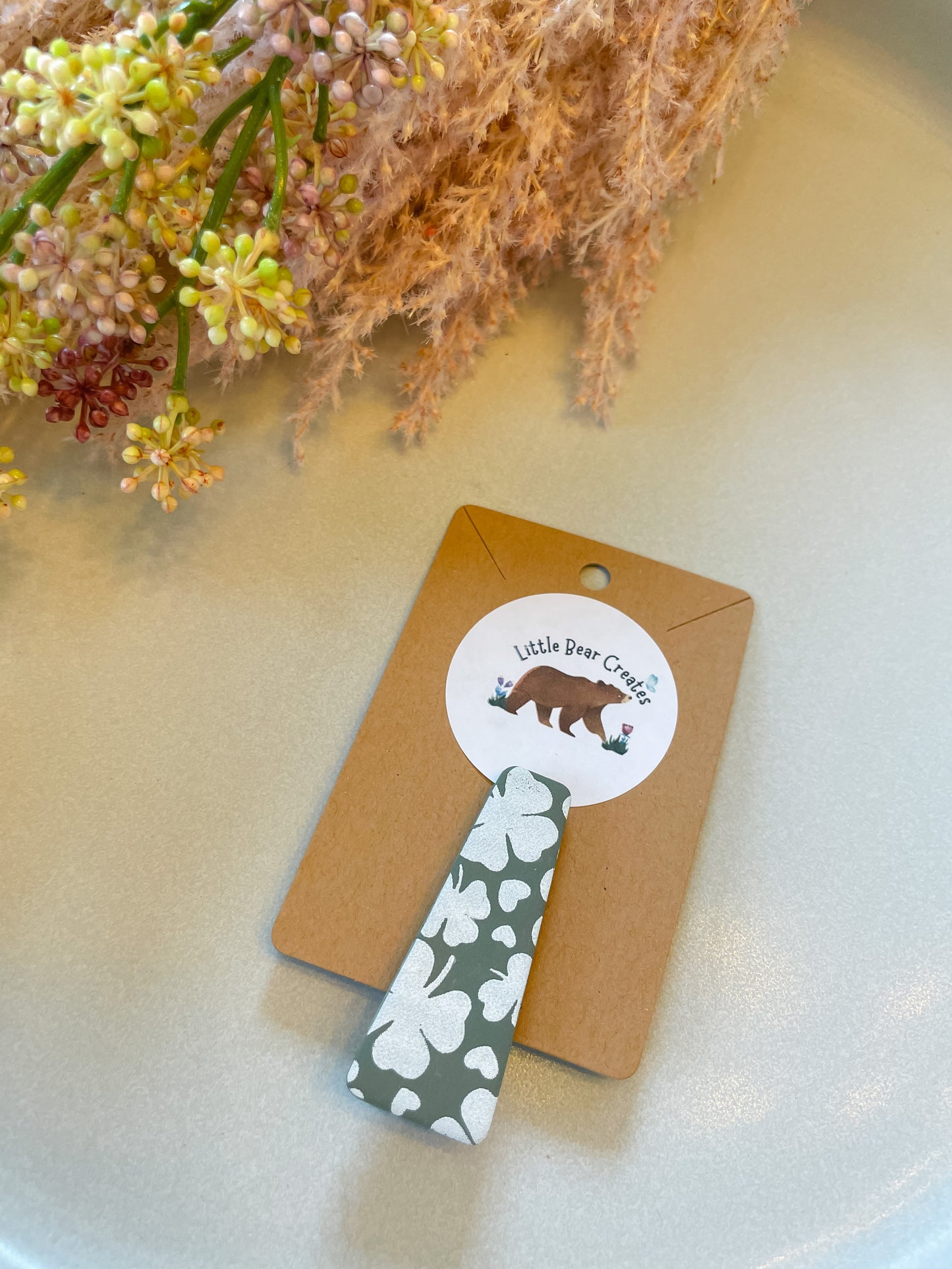 Small Sage and Shamrock Hair Clip