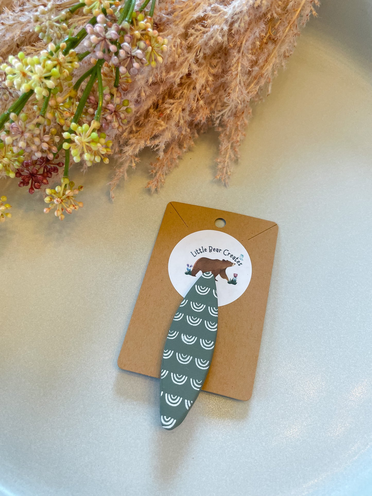 Medium Oval Sage and Rainbow Barrette