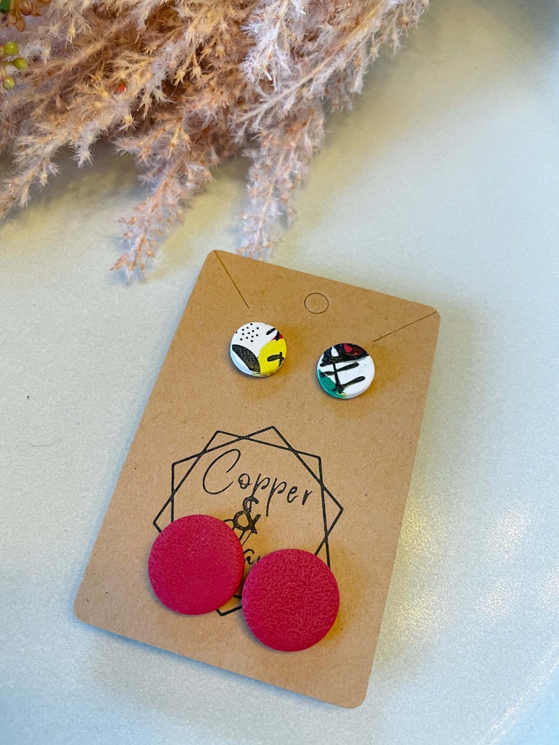Multicolor Floral & Red Stud Pack
