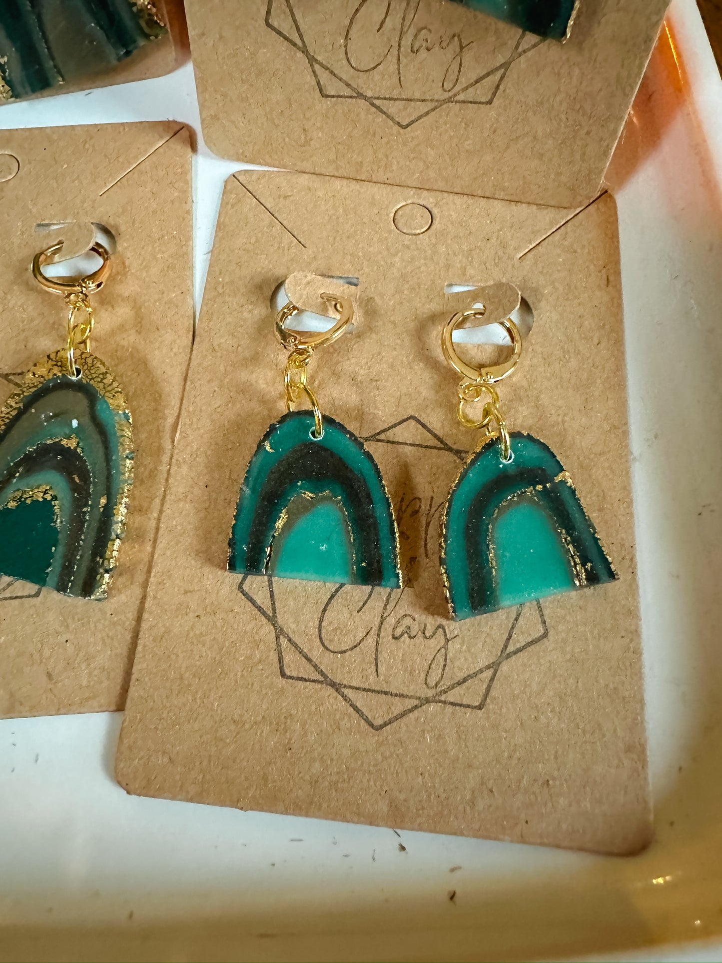 Winter Agate Slice Statement Earring - Turquoise/Gold/Brown