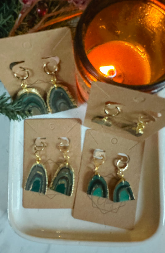 Winter Agate Slice Statement Earring - Turquoise/Gold/Brown