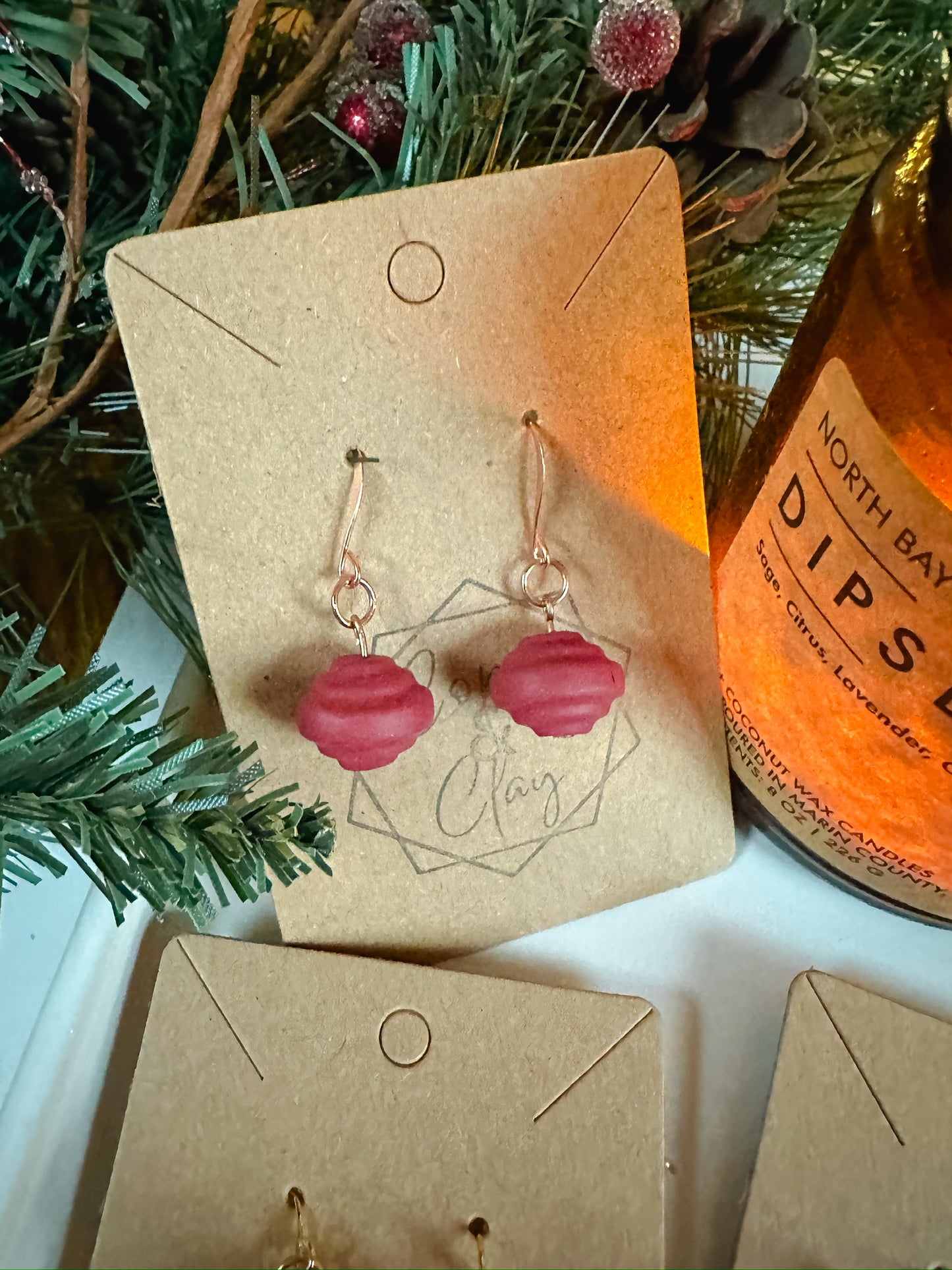 Ornament Bead Drop Earring - Santa Red