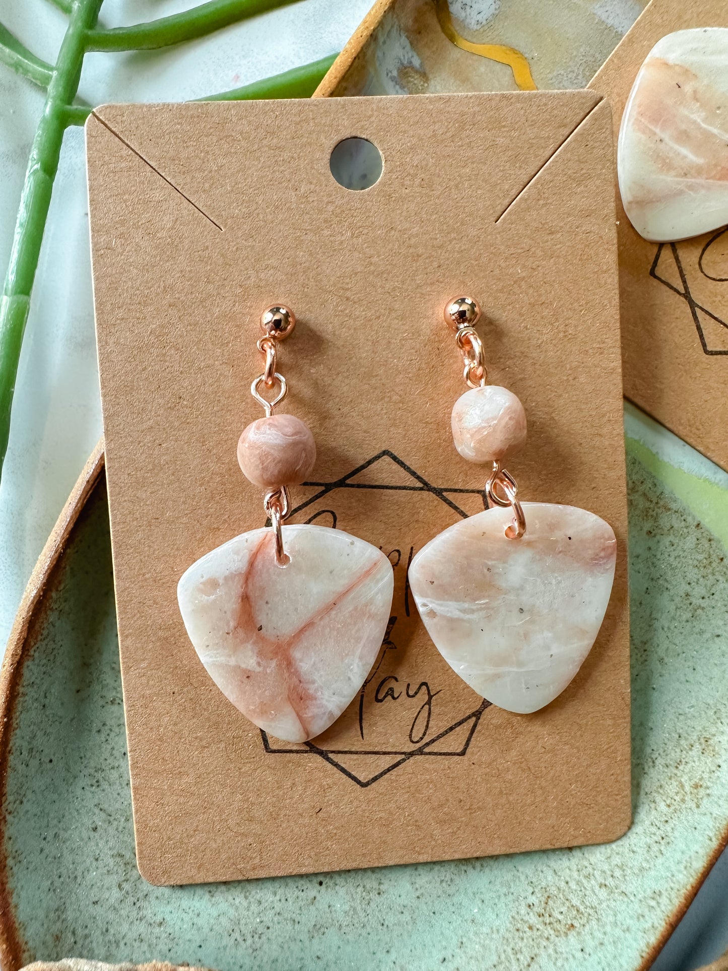 Rose Quartz Bead Statement Earring