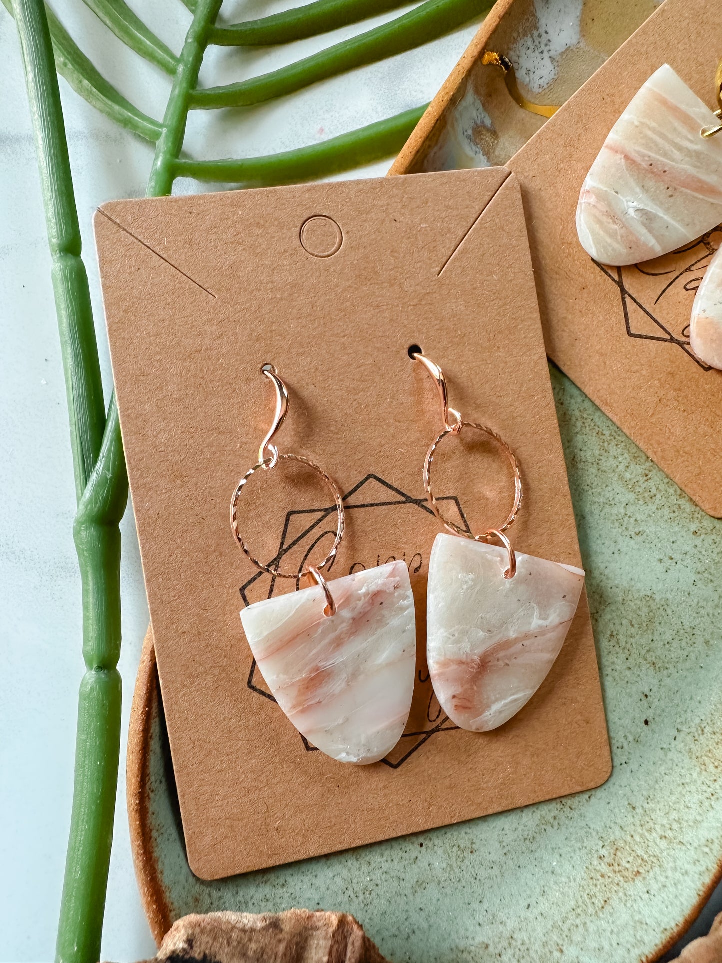 Rose Quartz Hoop Drop  Earring