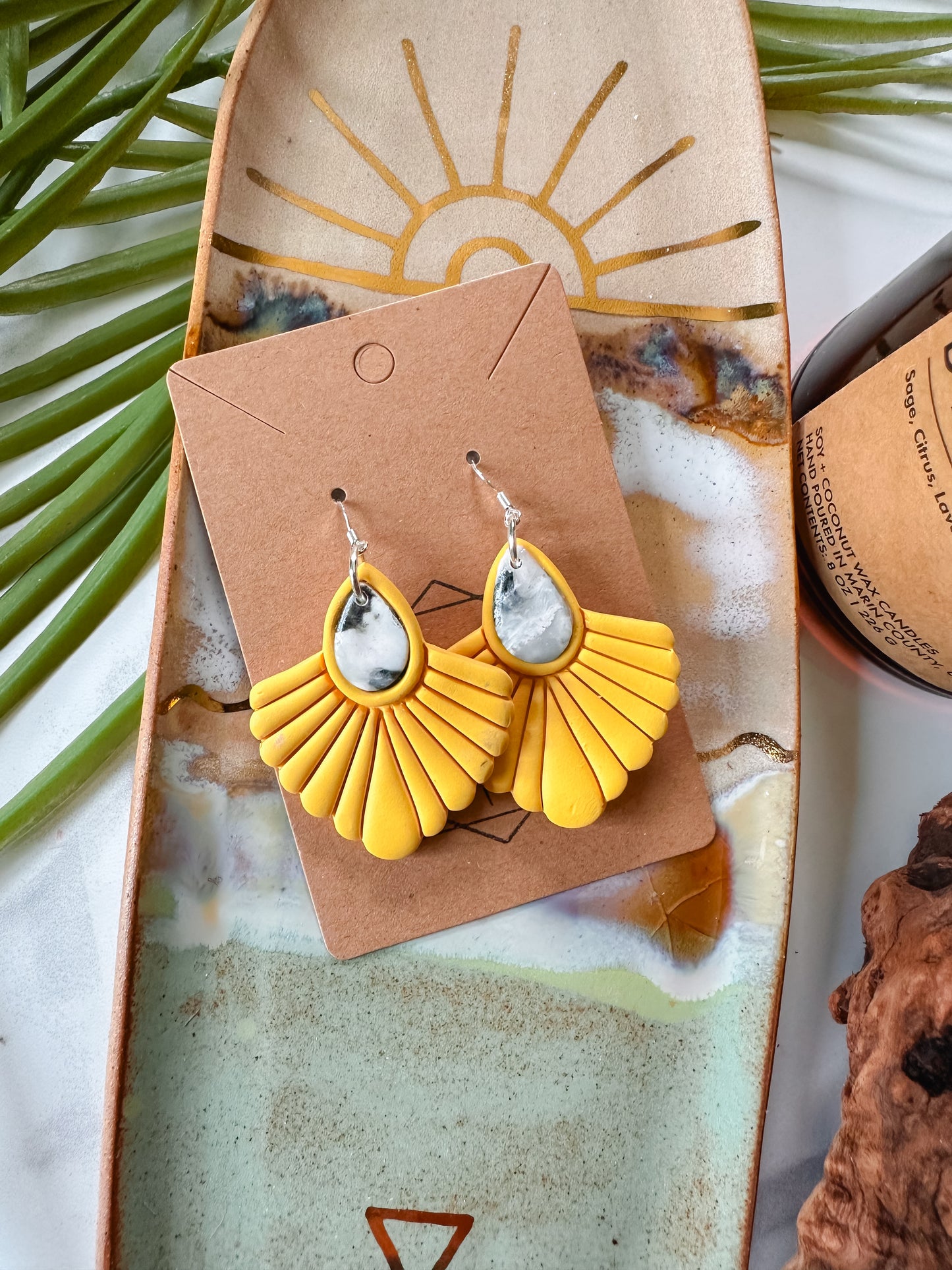 Summer Stone Inlay Fan Statement Earring