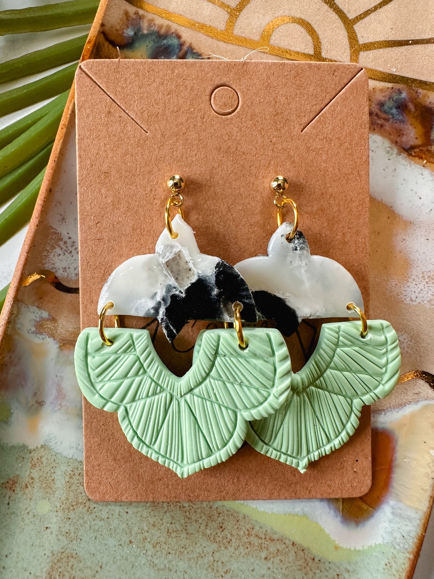 Kiwi and Zebra Jasper Statement Earring