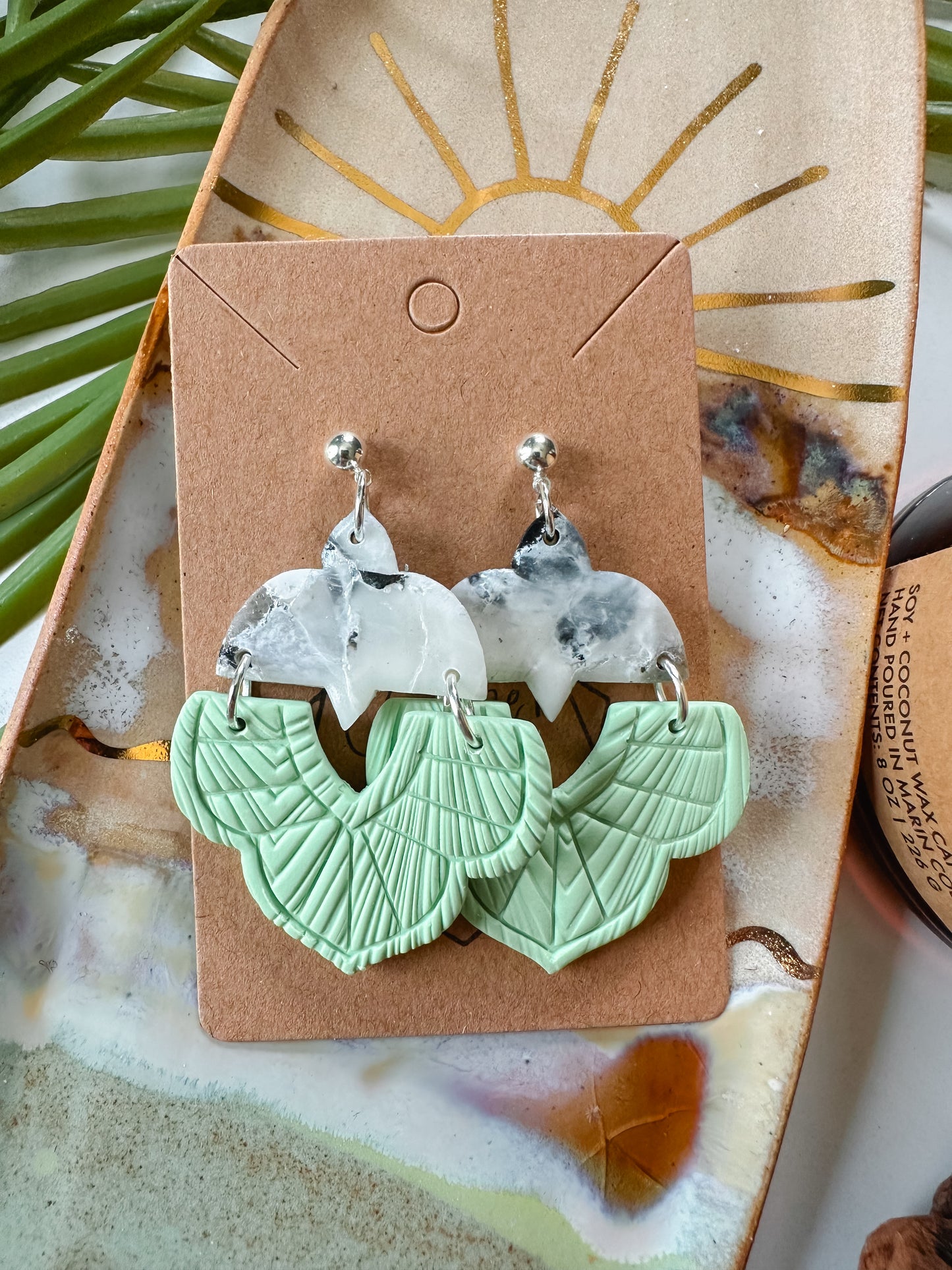 Kiwi and Zebra Jasper Statement Earring