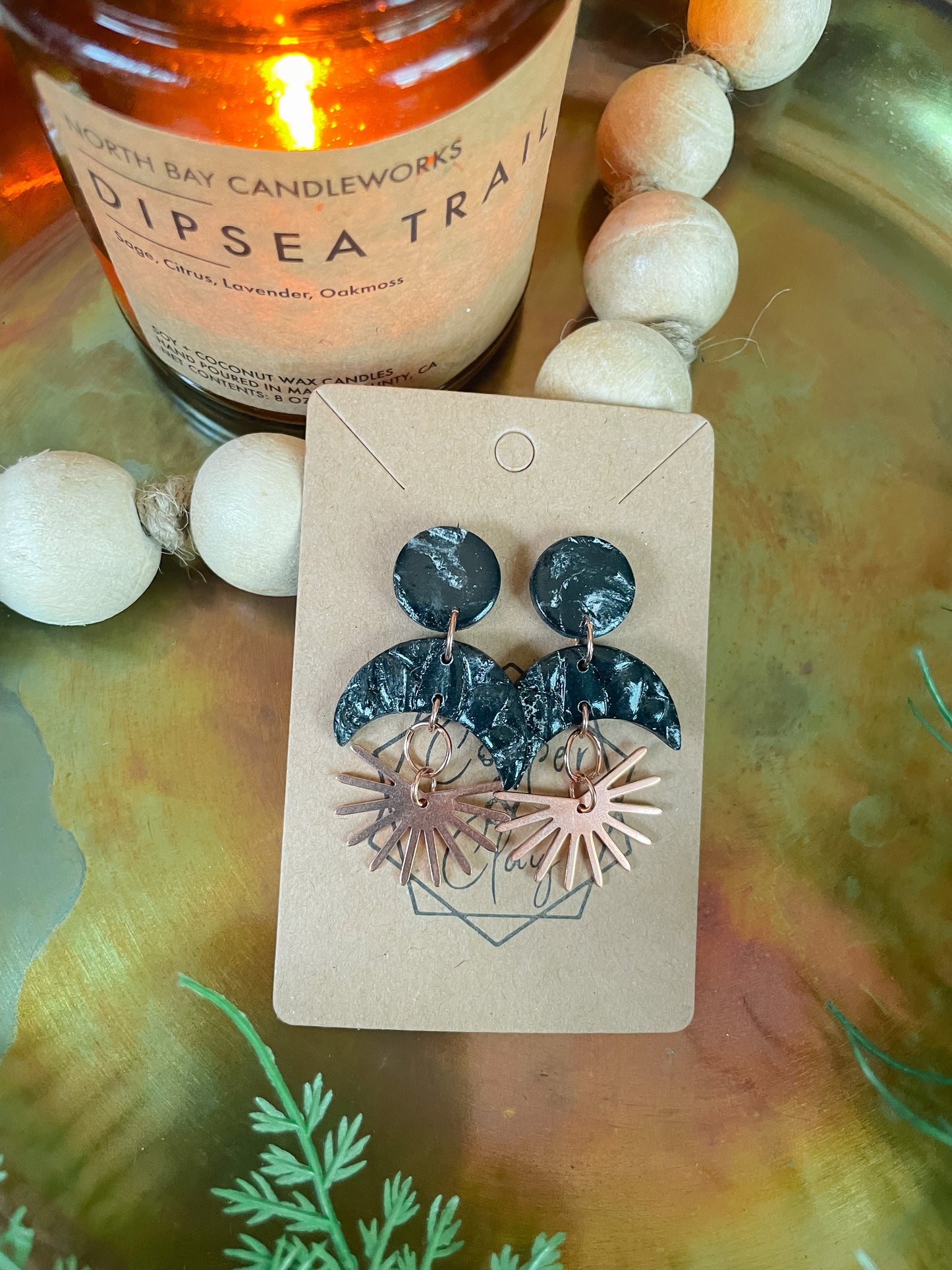 Rise Moon and Sunburst  Copper Statement Earring