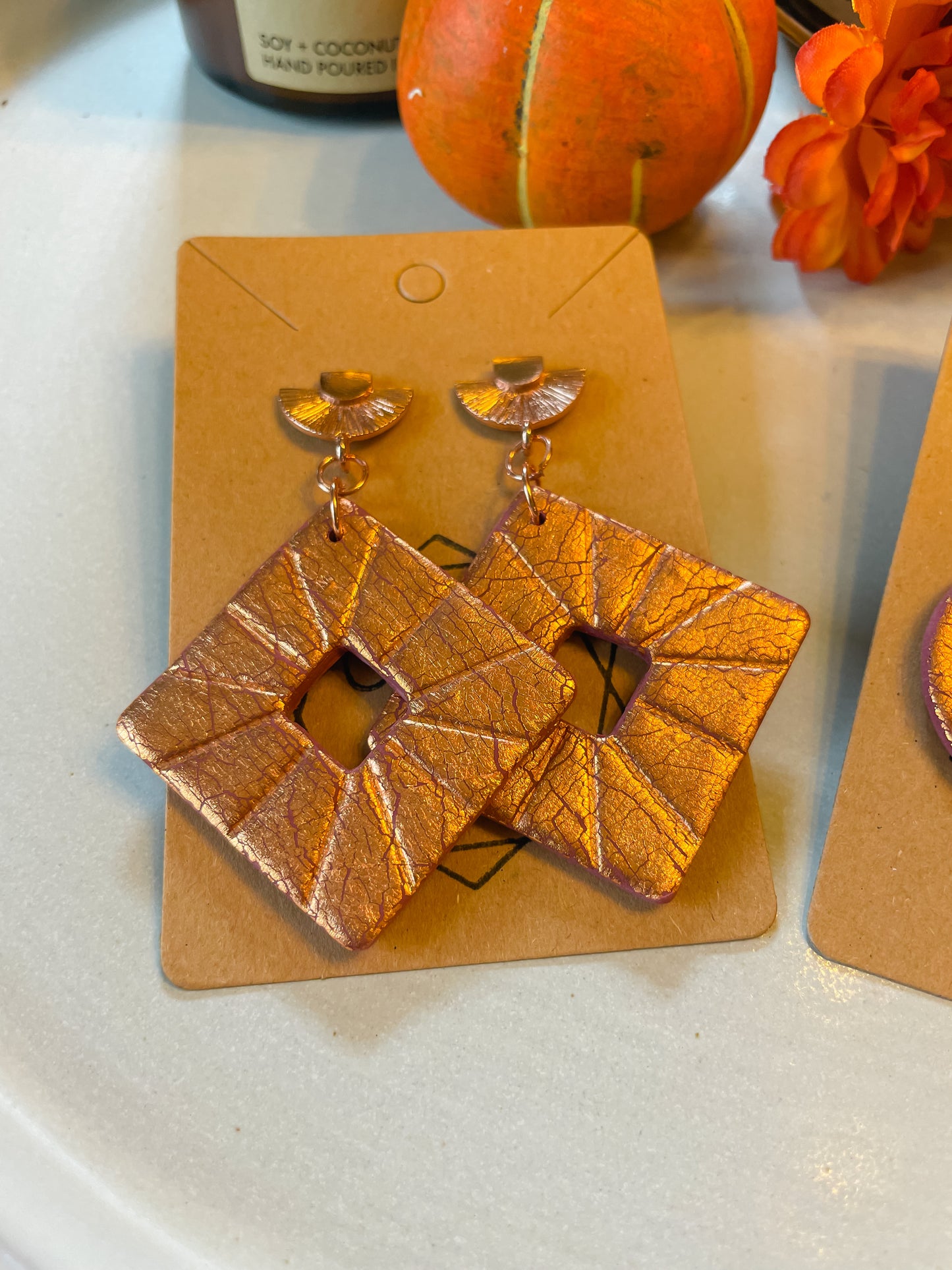 Berry and Copper Leaf Statement Earring