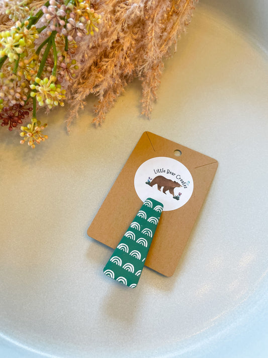 Small Emerald and White Rainbow Hair Clip