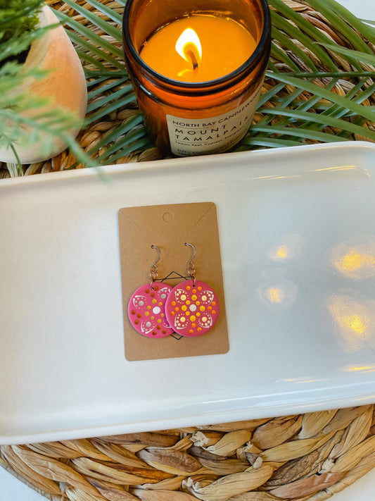 Mandala Statement Earring--Hot Pink