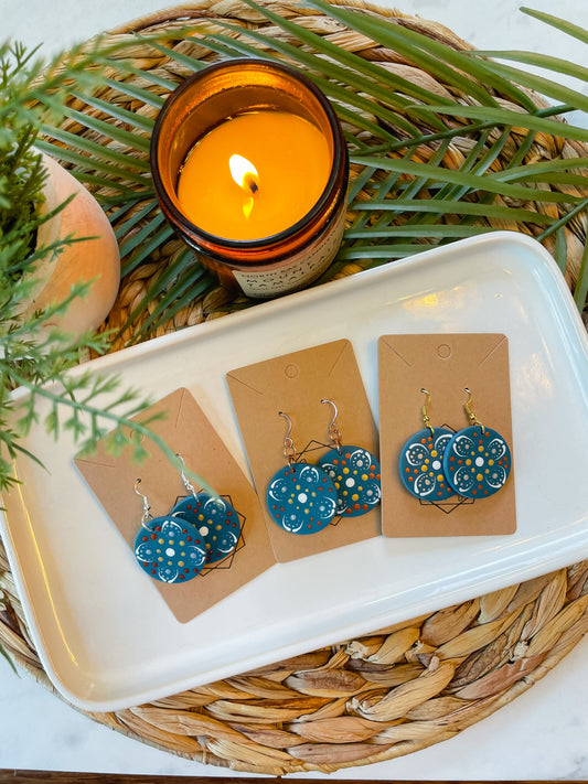 Mandala Statement Earrings--Deep Sea