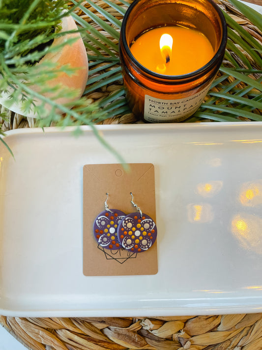 Mandala Statement Earrings--Muted Grape